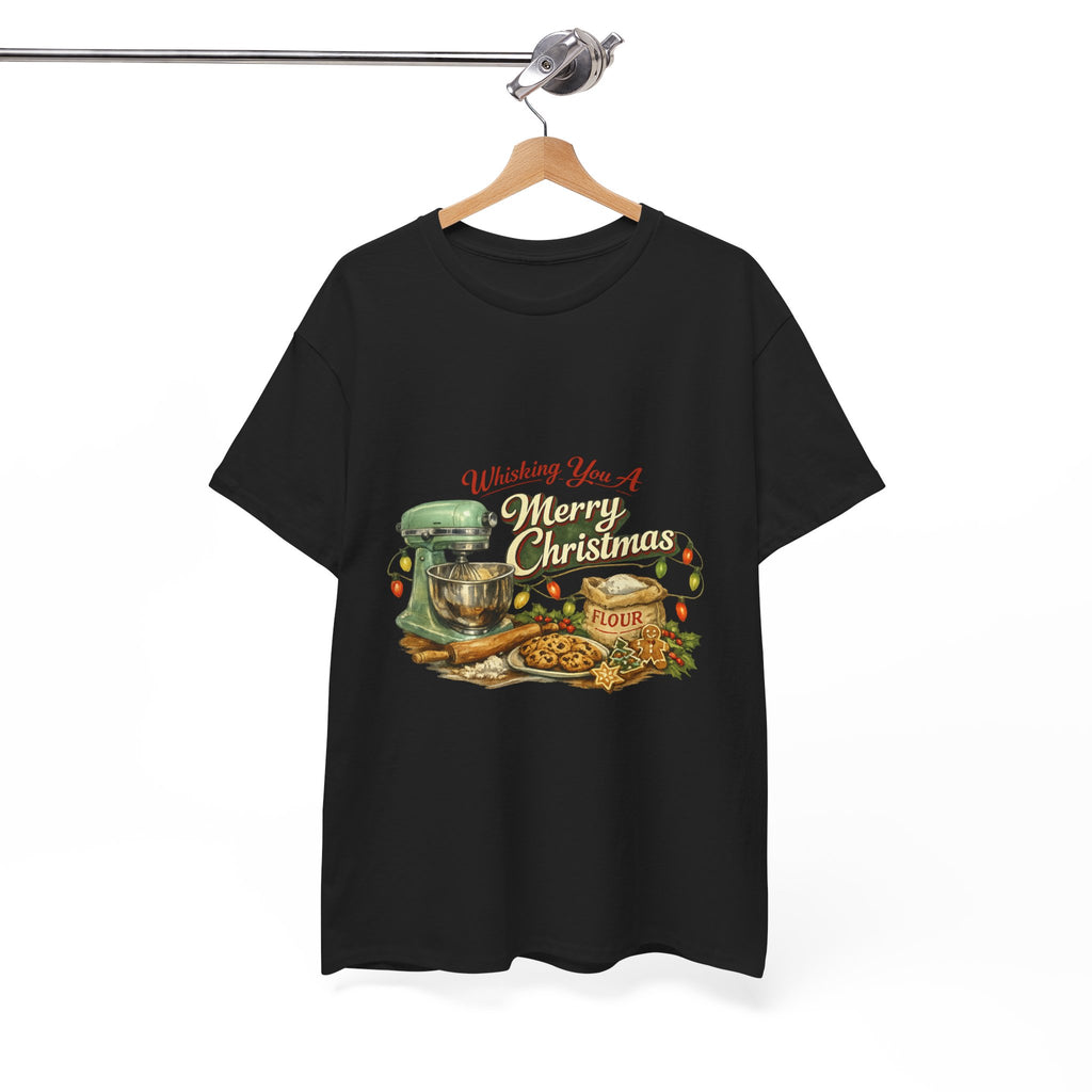Christmas Baking Tee — "Wishing You A Merry Christmas" Vintage Mixer & Cookies T-Shirt