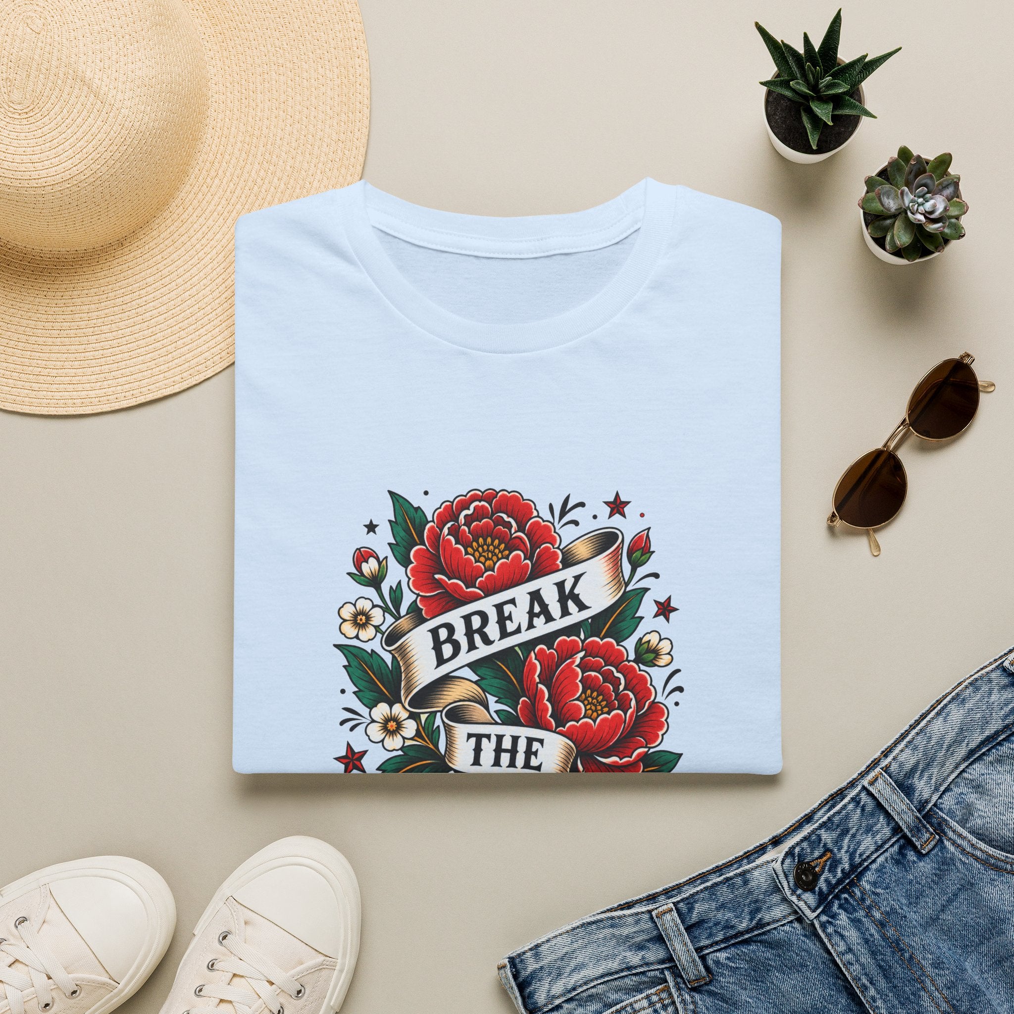 Break the Ordinary T-Shirt — Vintage Rose Banner Graphic
