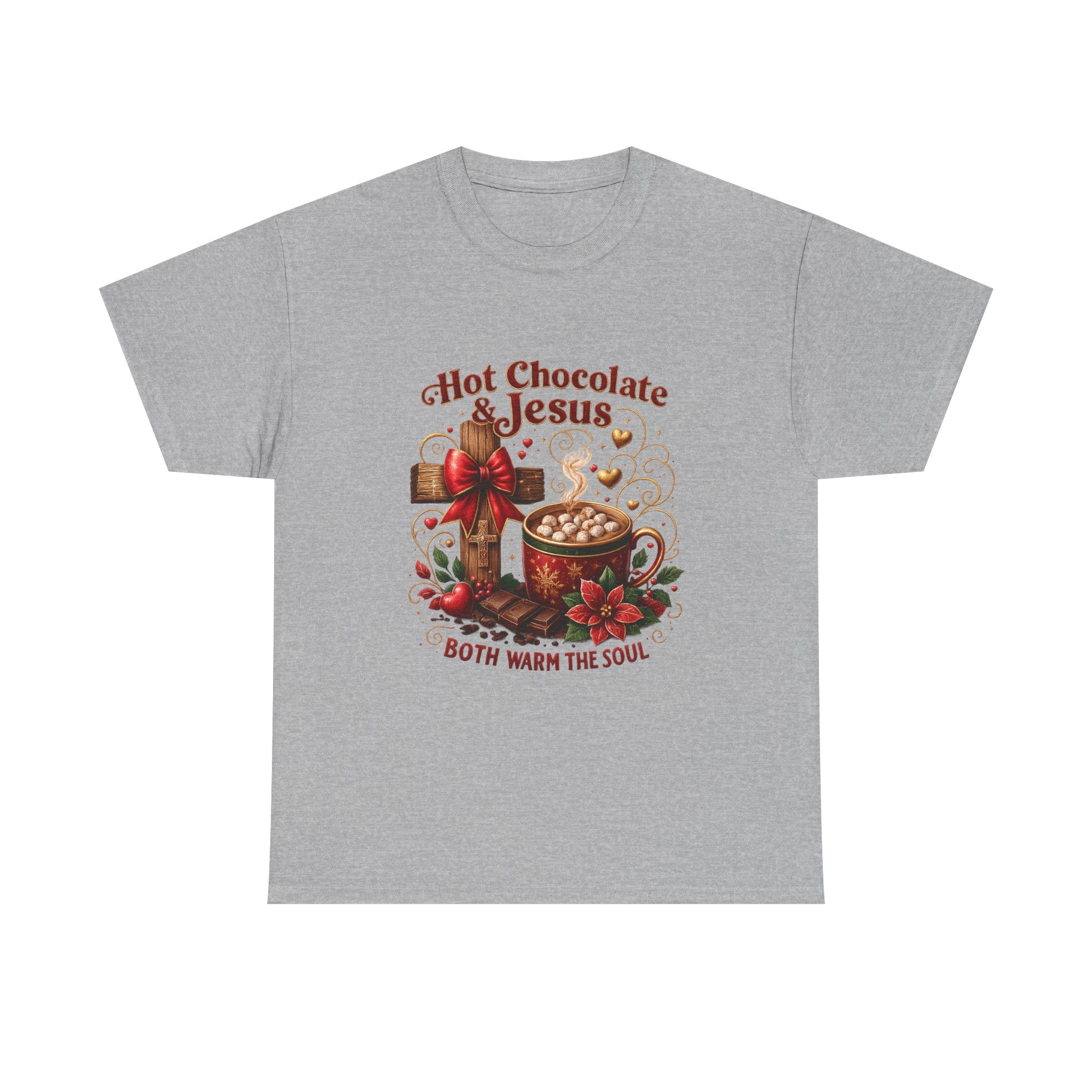 Christian T-Shirt — Hot Chocolate & Jesus "Both Warm the Soul" Christian Holiday Tee