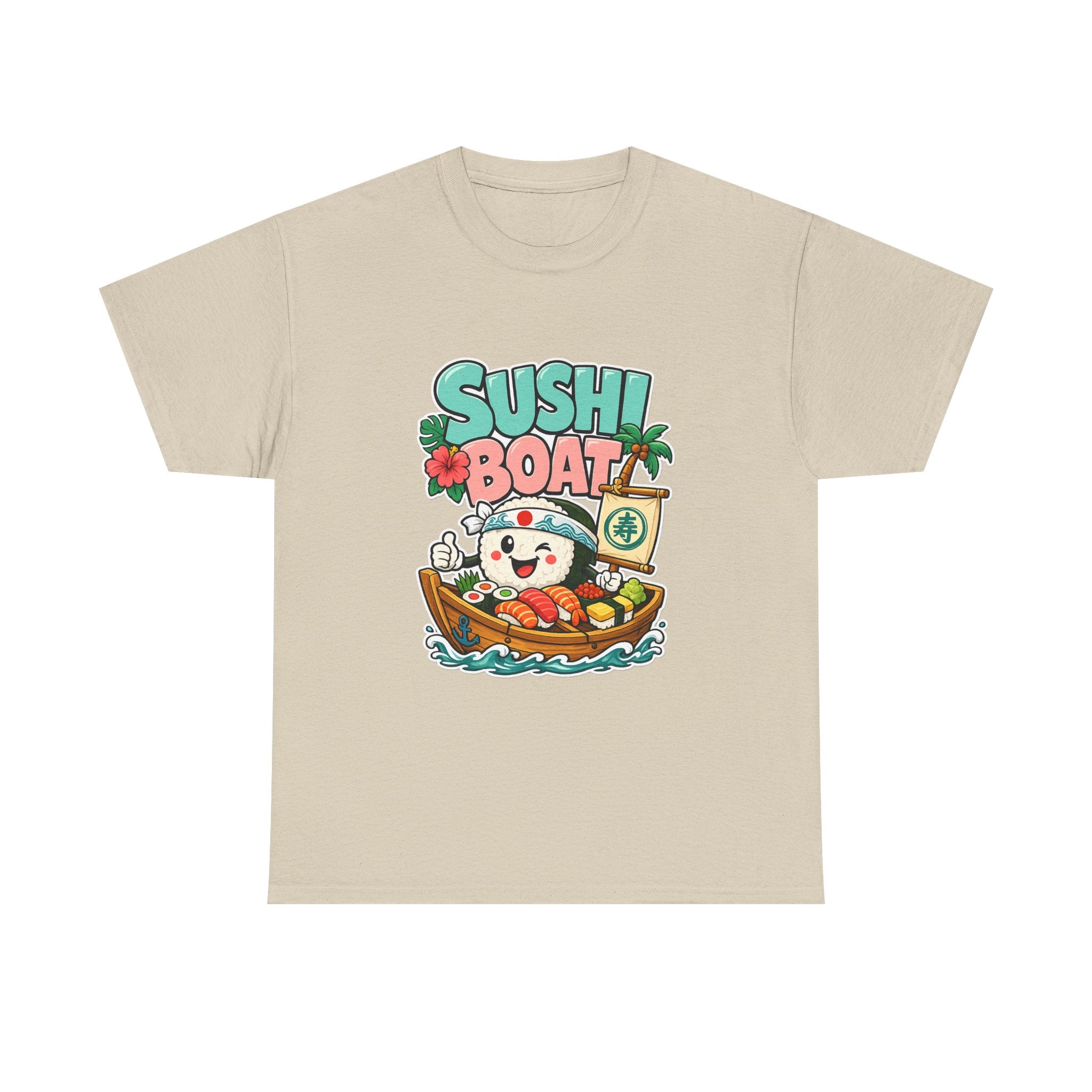Sushi Boat Graphic Tee — Cute Kawaii Sushi Cat on Boat T-Shirt