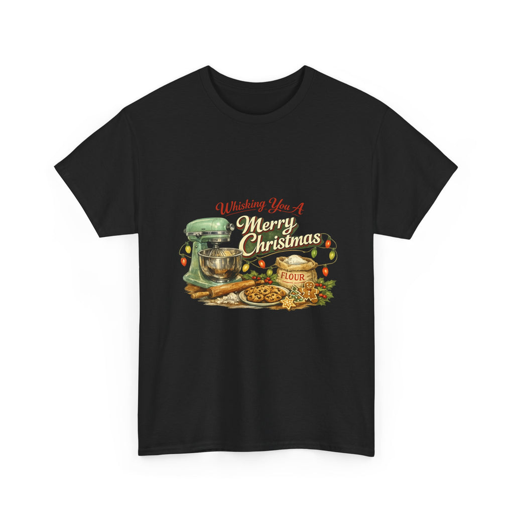 Christmas Baking Tee — "Wishing You A Merry Christmas" Vintage Mixer & Cookies T-Shirt