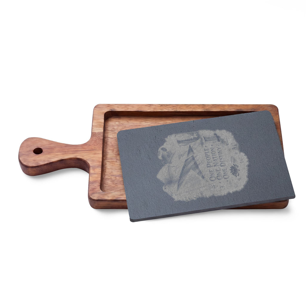 Engraved Acacia Charcuterie Board with Slate Insert & Cheese Tools