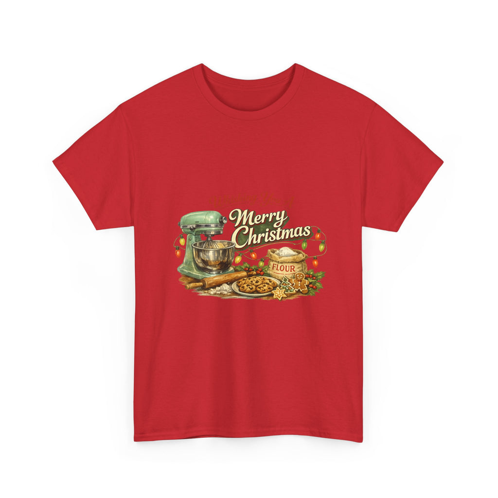 Christmas Baking Tee — "Wishing You A Merry Christmas" Vintage Mixer & Cookies T-Shirt