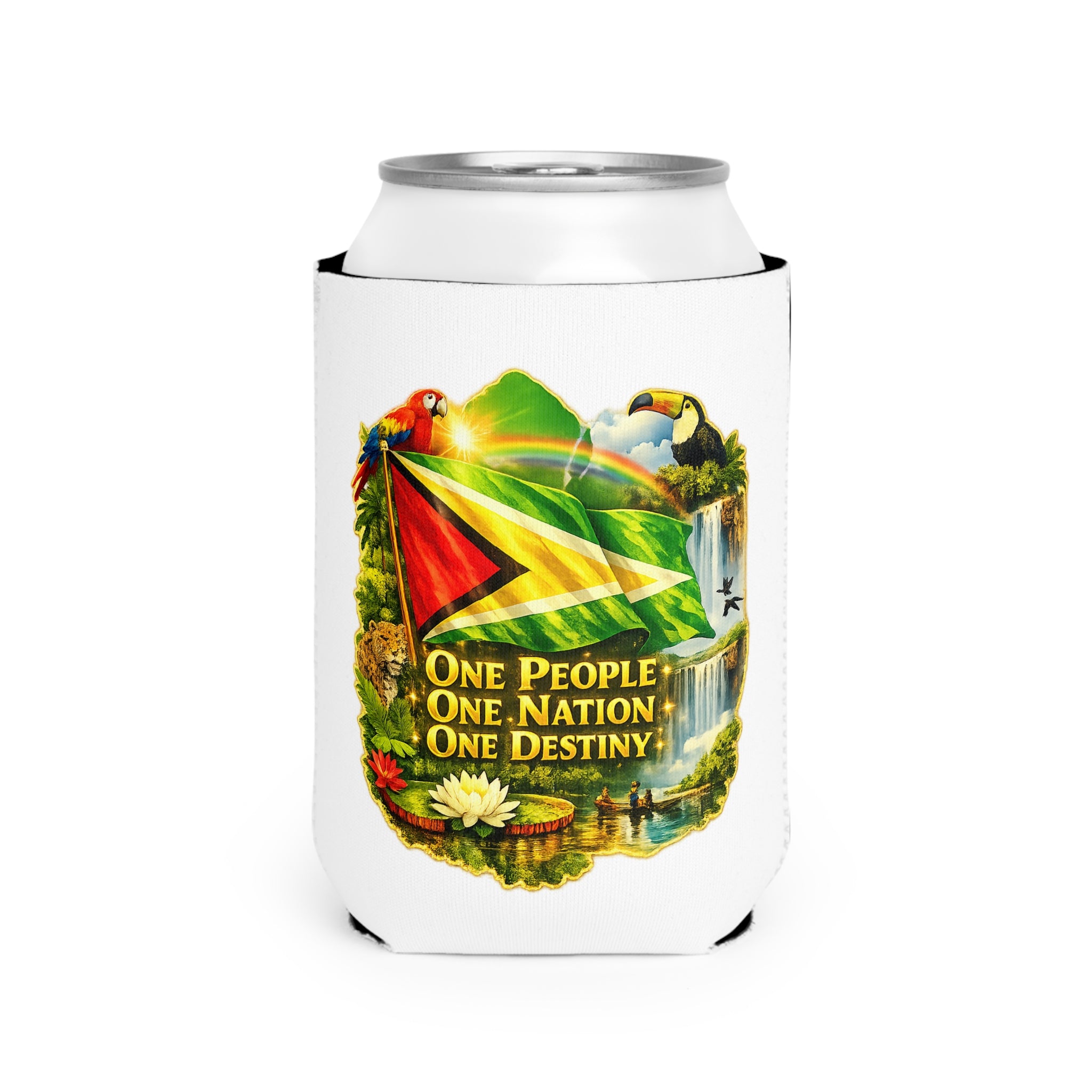 Can Cooler Sleeve — "One People One Nation One Destiny" Tropical Beverage Koozie