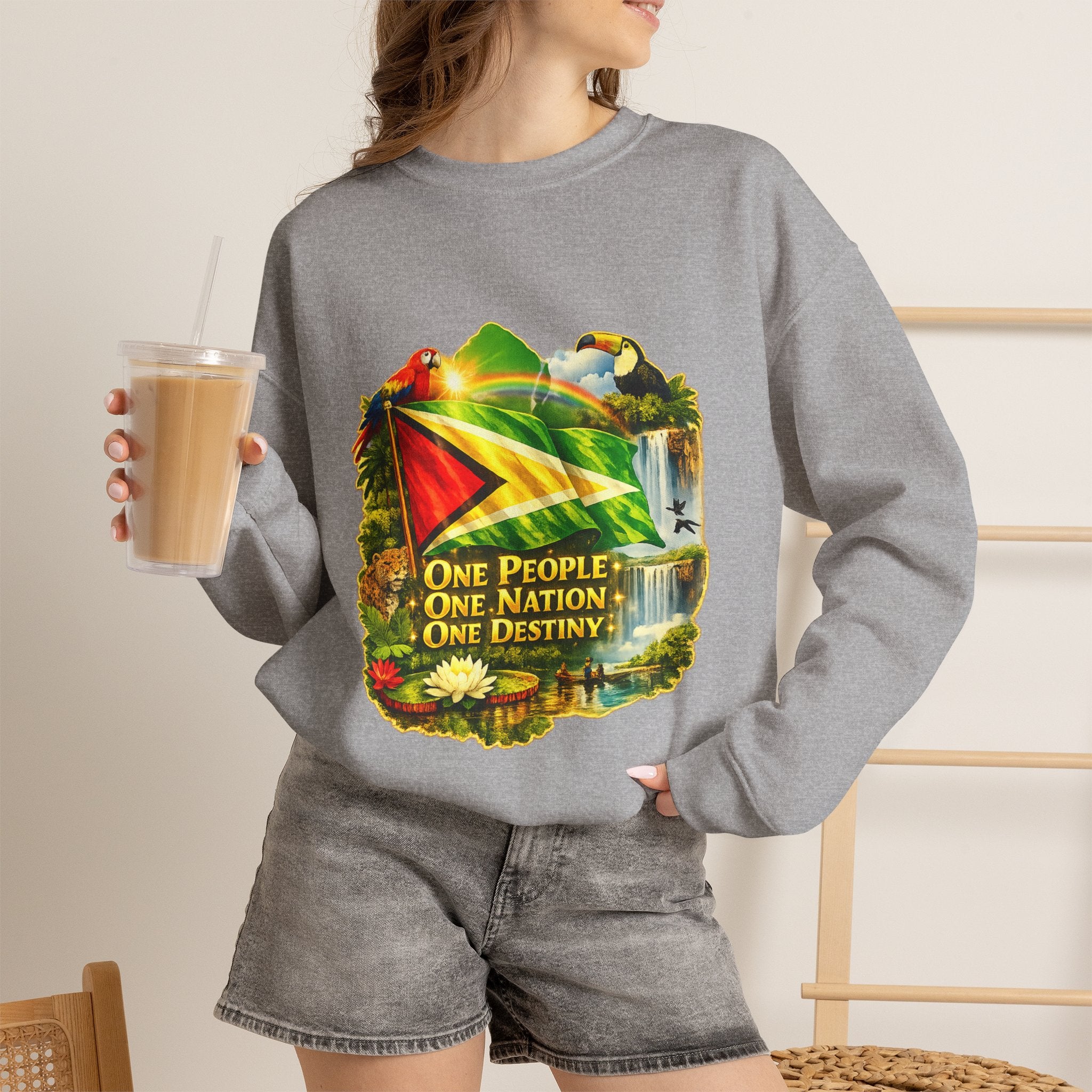Guyana Flag & Wildlife Sweatshirt — "One People, One Nation, One Destiny" Crewneck