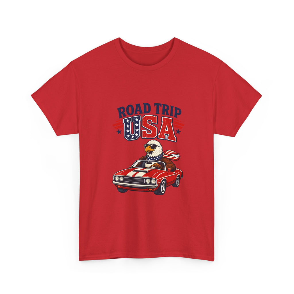 Road Trip USA T-Shirt — Patriotic Eagle Driving Classic Car Graphic Tee