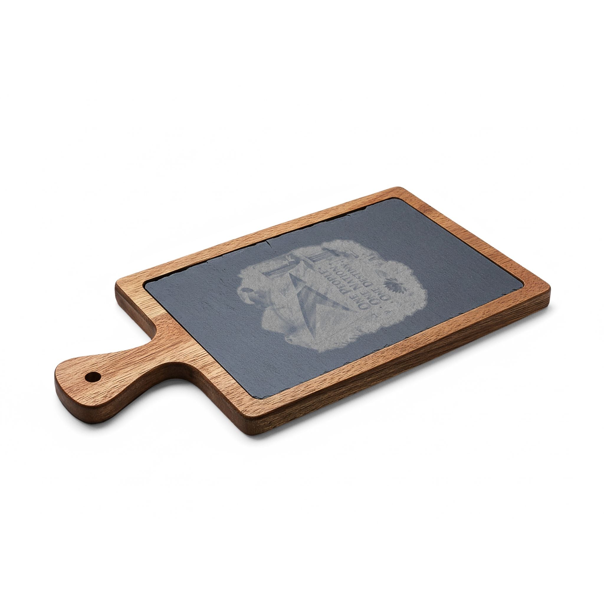 Engraved Acacia Charcuterie Board with Slate Insert & Cheese Tools
