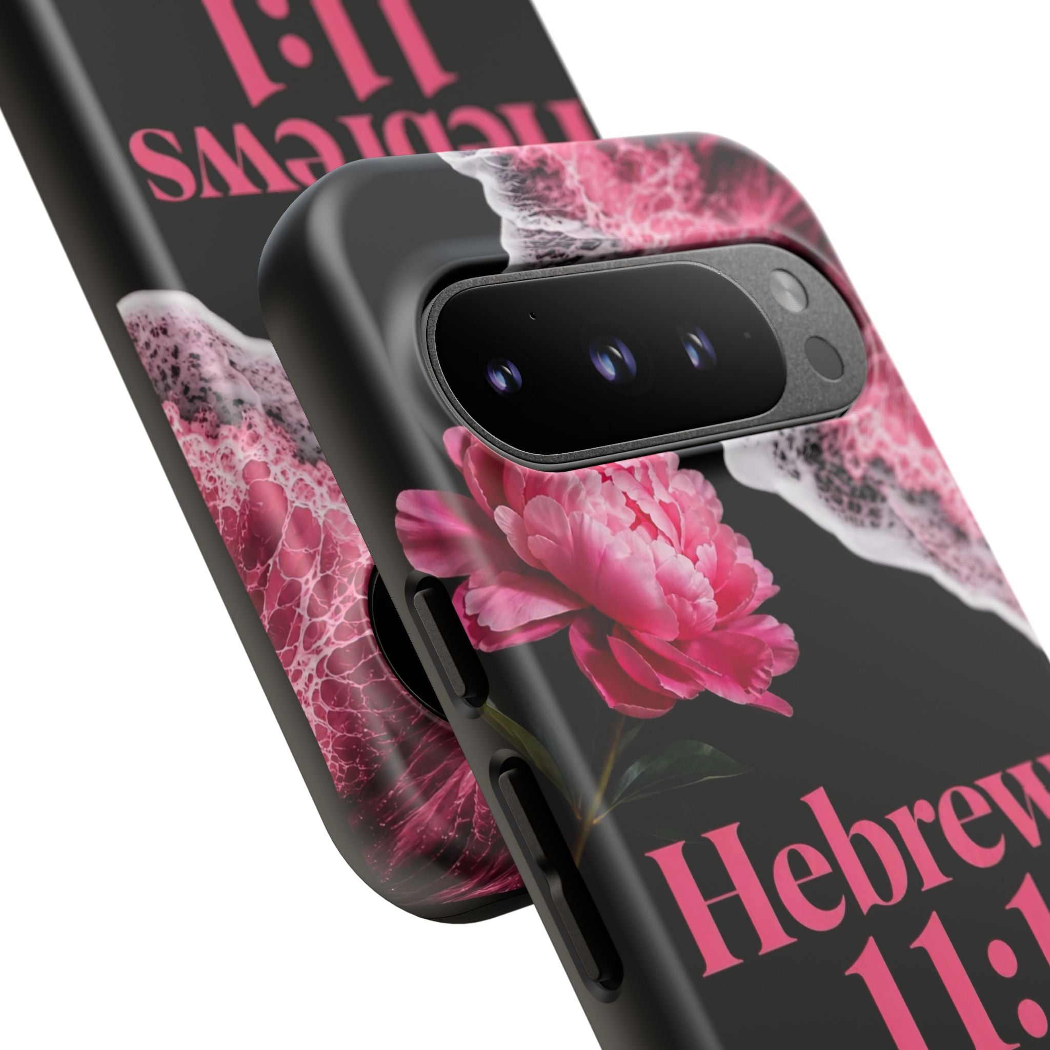 Bible Verses phone case -  Hebrews 11:1 Faith Phone Case — Pink Floral Scripture iPhone Cover
