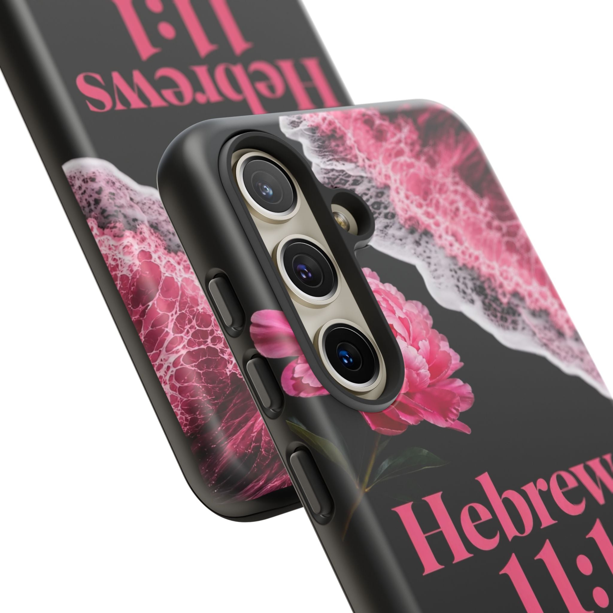 Bible Verses phone case -  Hebrews 11:1 Faith Phone Case — Pink Floral Scripture iPhone Cover