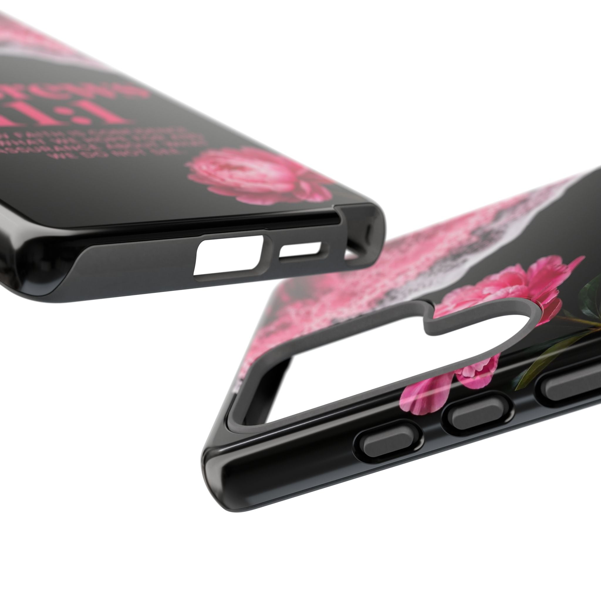 Bible Verses phone case -  Hebrews 11:1 Faith Phone Case — Pink Floral Scripture iPhone Cover