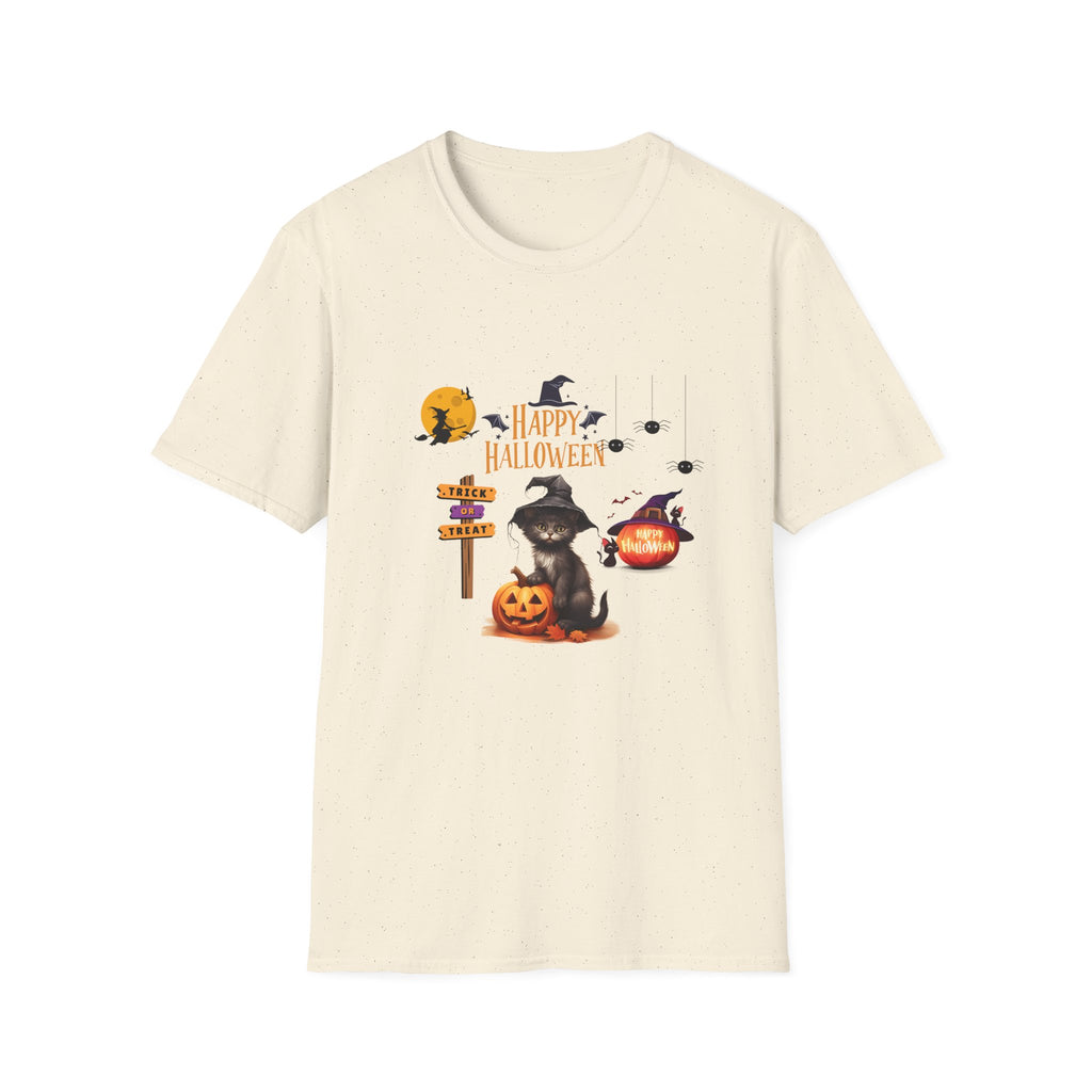 Happy Halloween Witch T-Shirt — Cute Pumpkin, Bats & Spooky Icons Tee