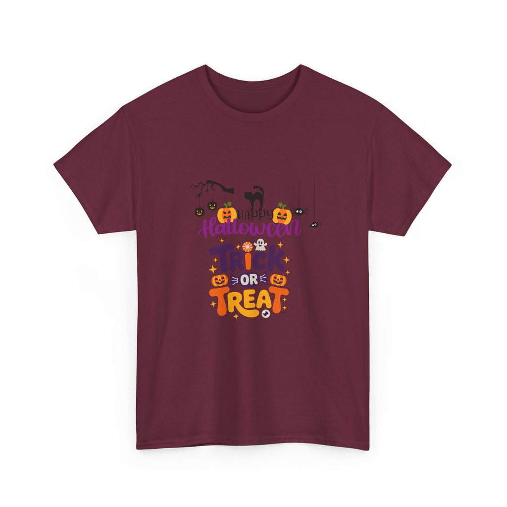 Halloween "Trick or Treat" T-Shirt — Cute Pumpkin, Cat & Spider Graphic Tee
