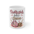 Pretty Girls Follow Jesus Mug — Cute Faith Coffee Cup with Bible & Hearts (11oz)