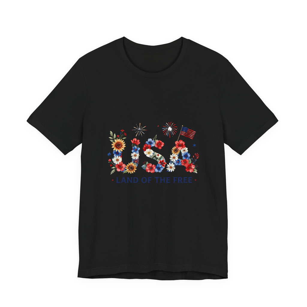 4th of July Tee Shirt Floral 'Land of the Free' T-Shirt