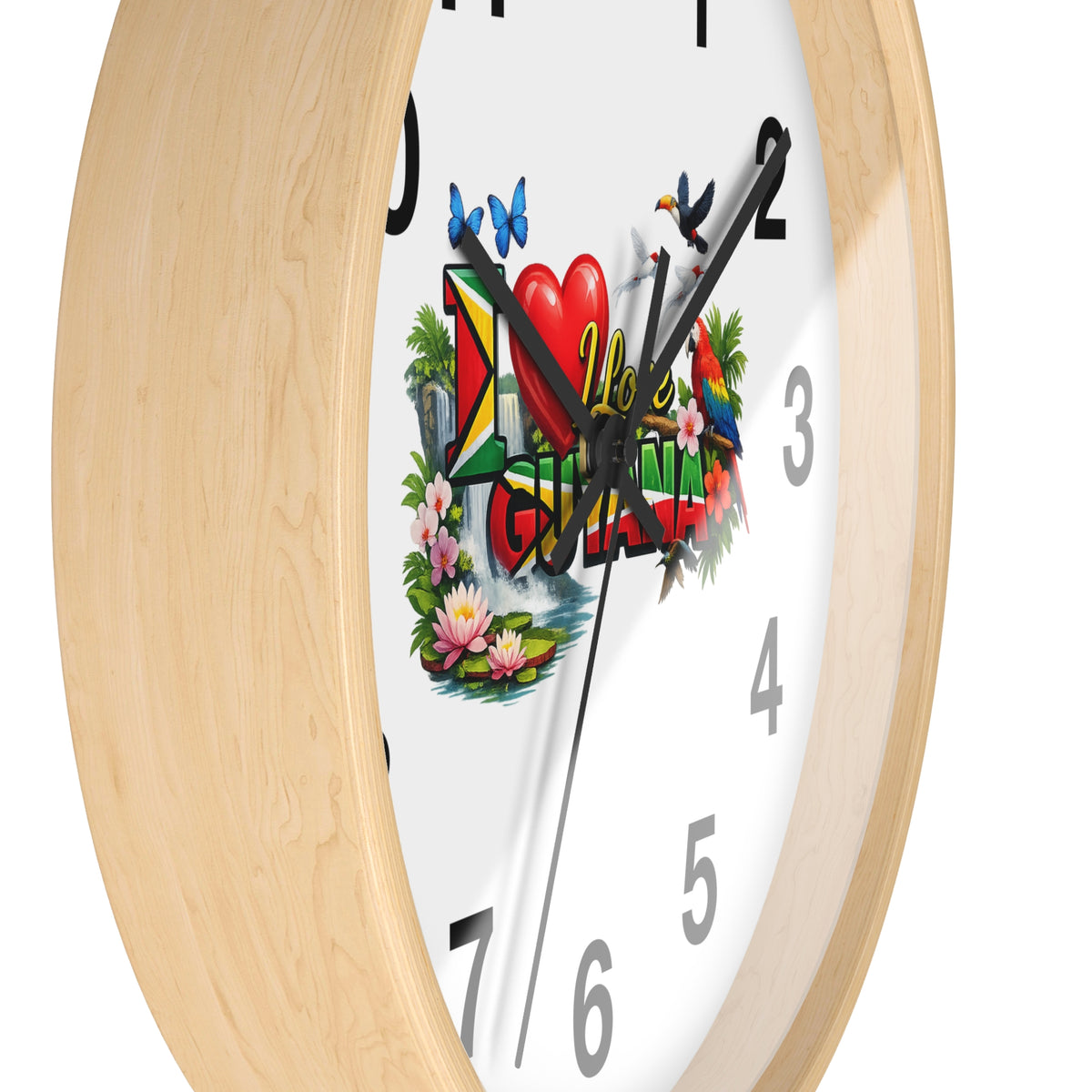 Guyana Pride Wall Clock — I Love Guyana Tropical Heart Design