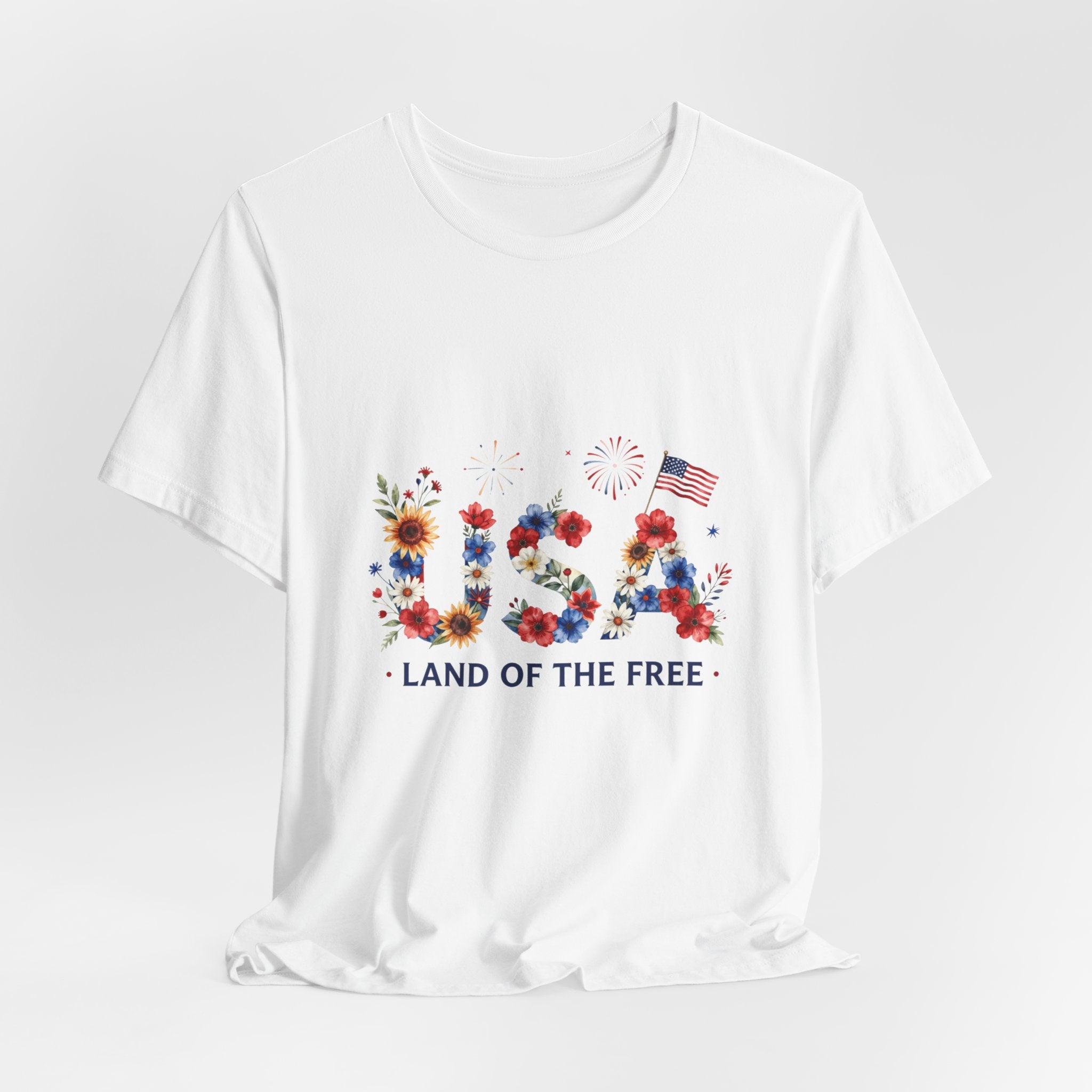 4th of July Tee Shirt Floral 'Land of the Free' T-Shirt