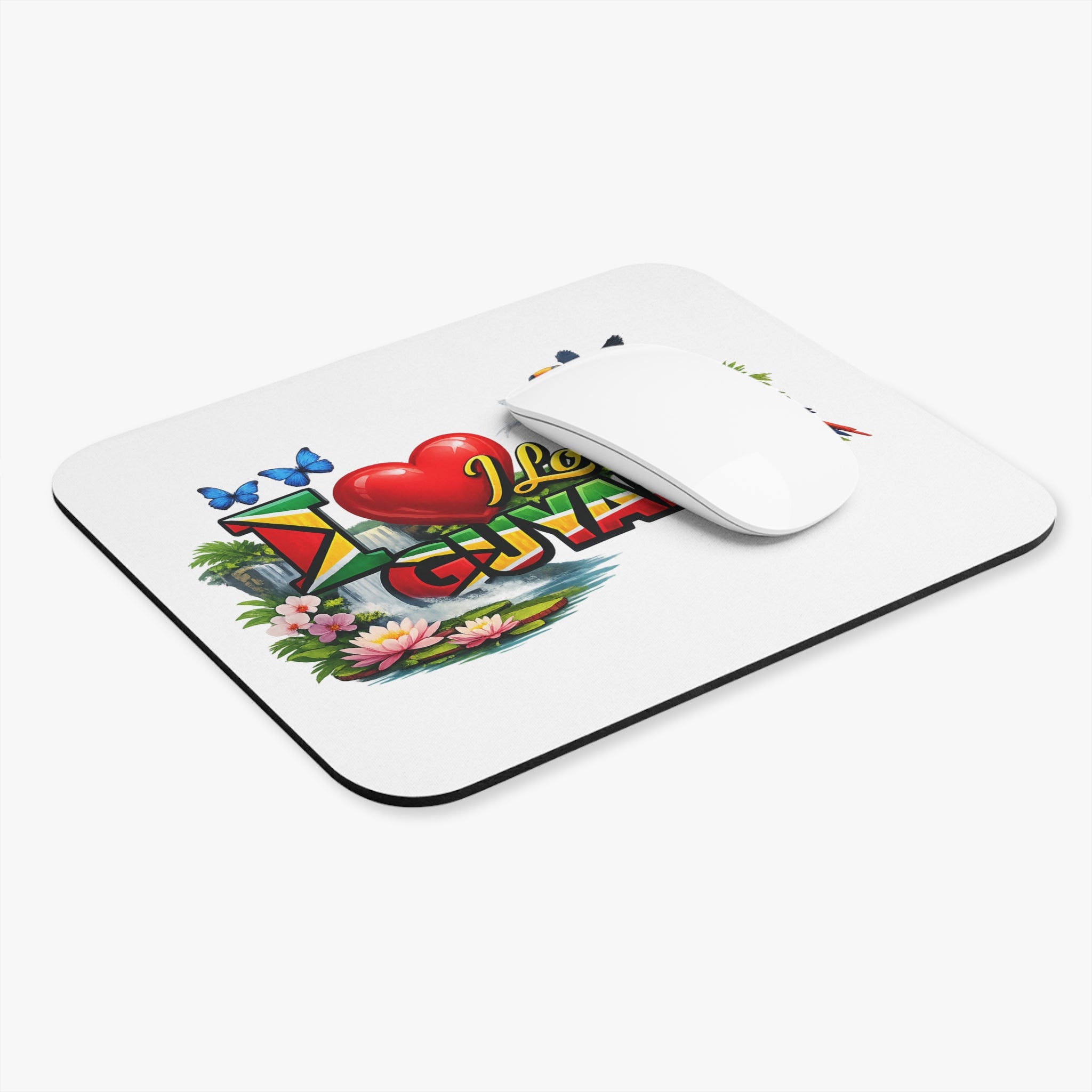 I Love Guyana Mouse Pad — Colorful Tropical Desk Mat with Parrots & Toucan