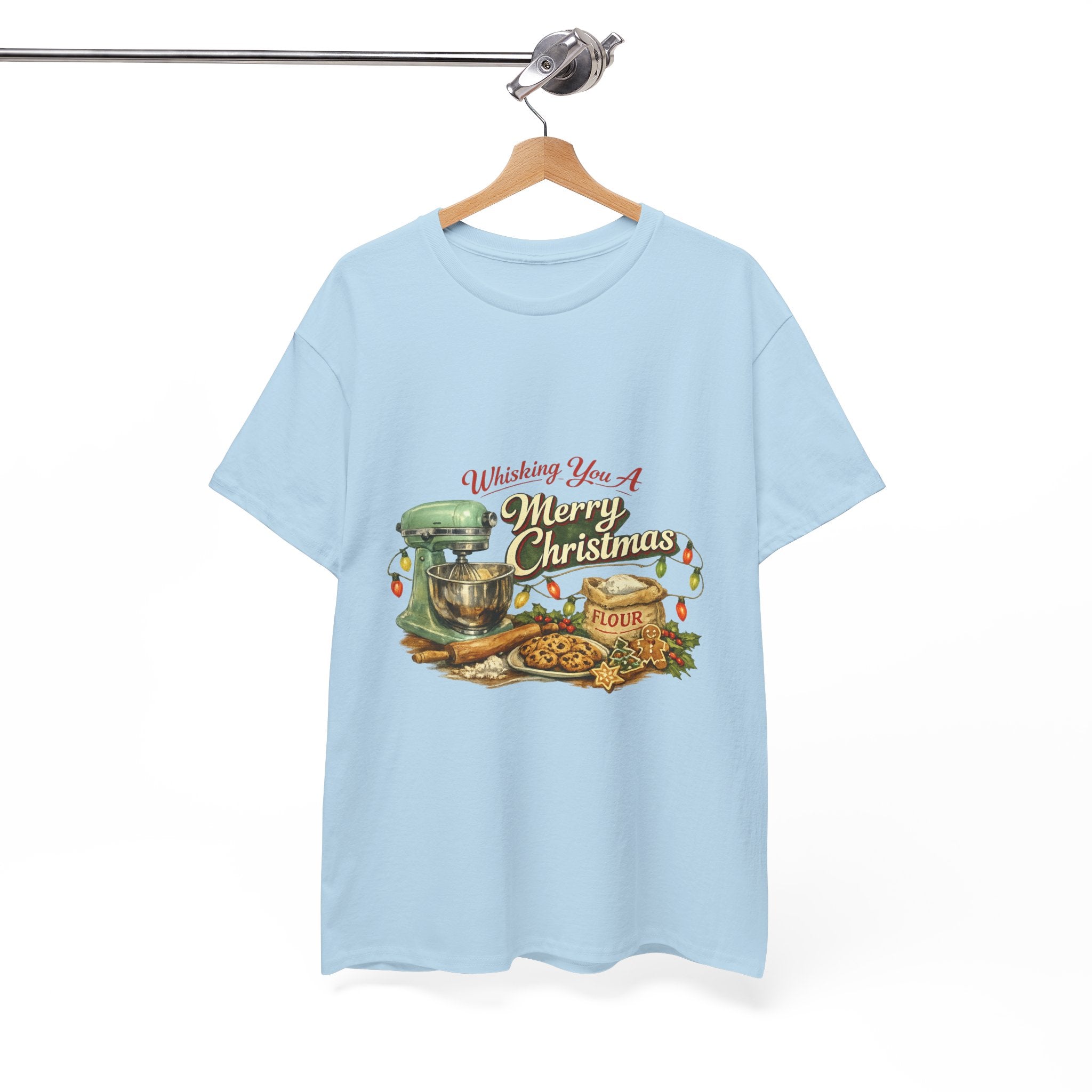 Christmas Baking Tee — "Wishing You A Merry Christmas" Vintage Mixer & Cookies T-Shirt