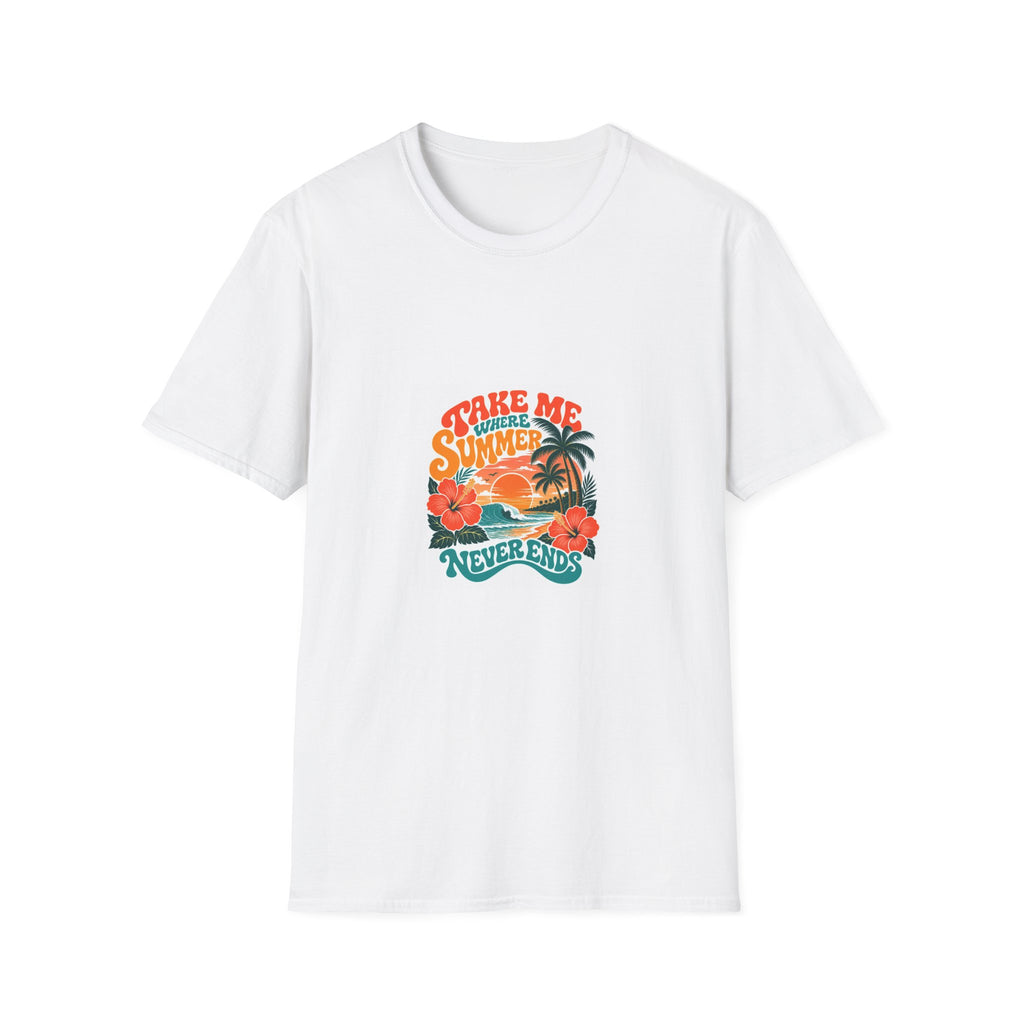 Summer  T-Shirts Summer Never Ends" Retro Palm Graphic Tee