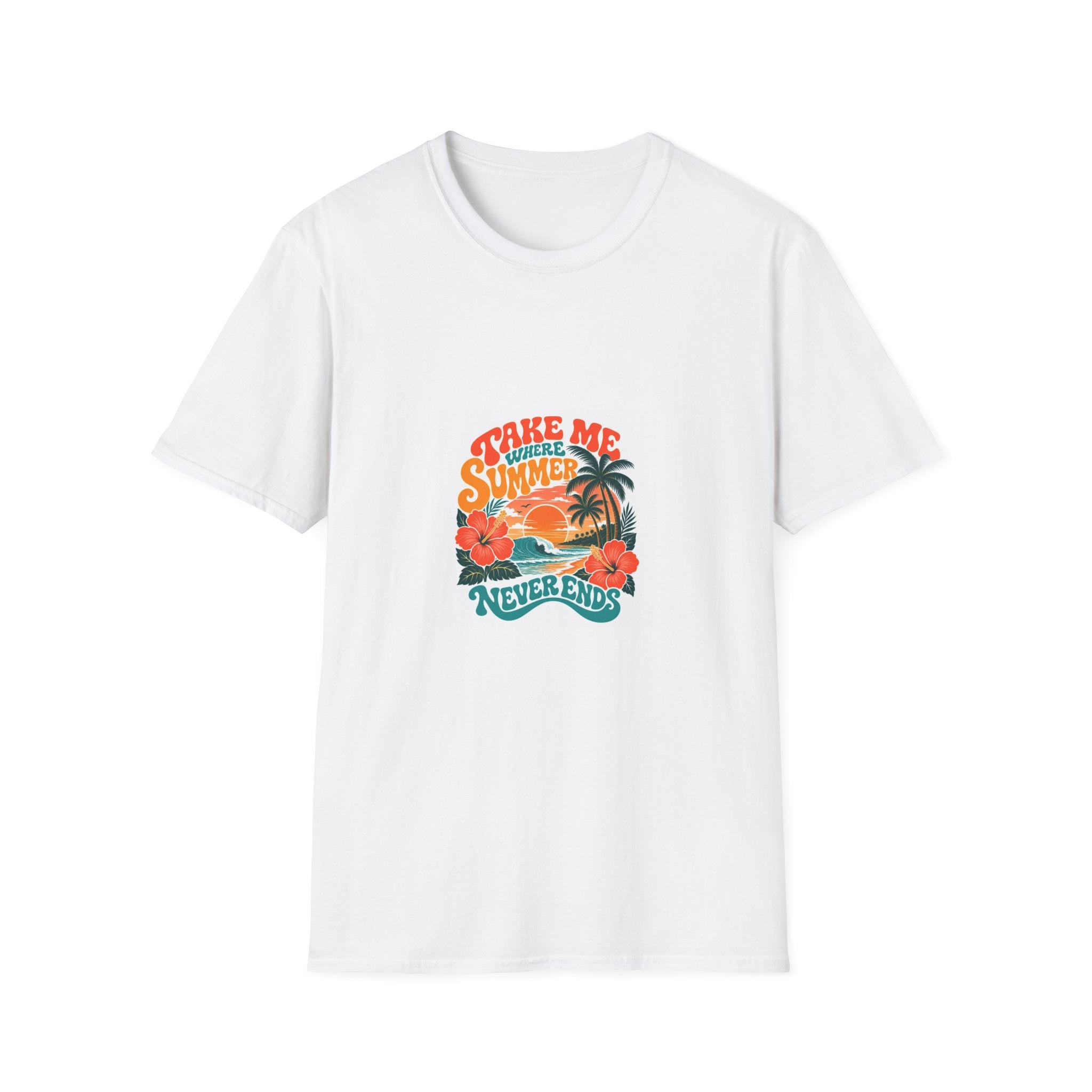 Summer  T-Shirts Summer Never Ends" Retro Palm Graphic Tee