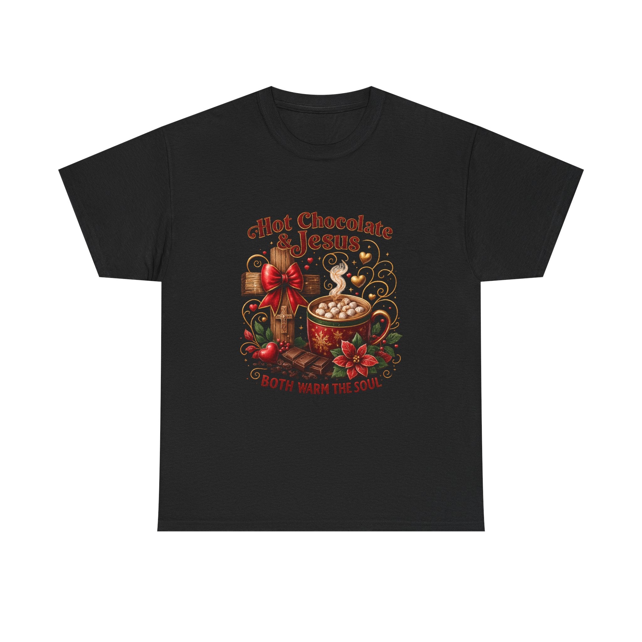Christian T-Shirt — Hot Chocolate & Jesus "Both Warm the Soul" Christian Holiday Tee