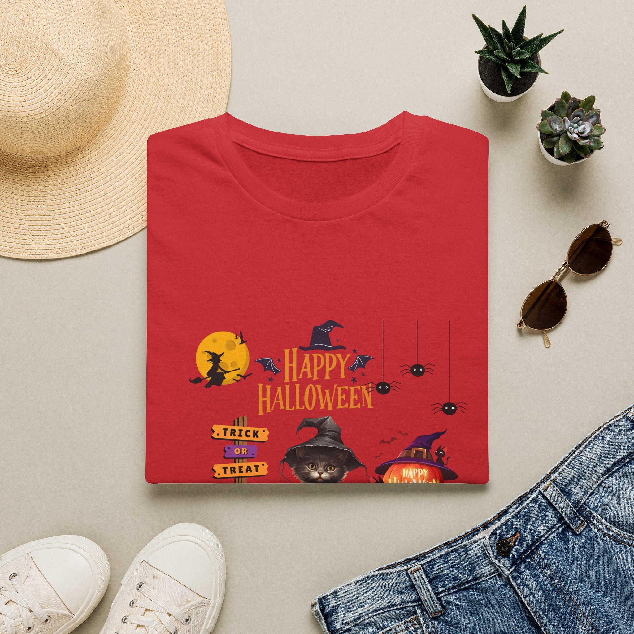 Happy Halloween Witch T-Shirt — Cute Pumpkin, Bats & Spooky Icons Tee