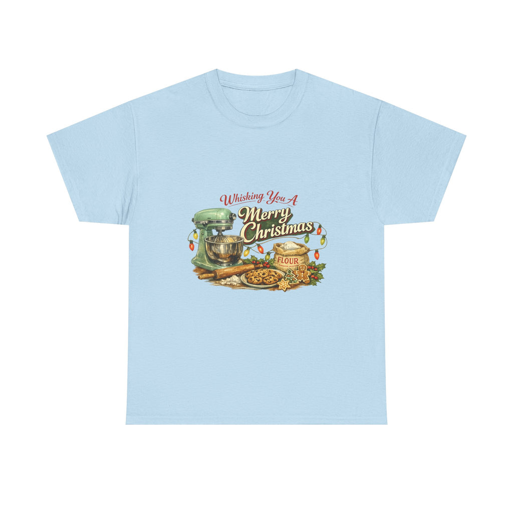 Christmas Baking Tee — "Wishing You A Merry Christmas" Vintage Mixer & Cookies T-Shirt