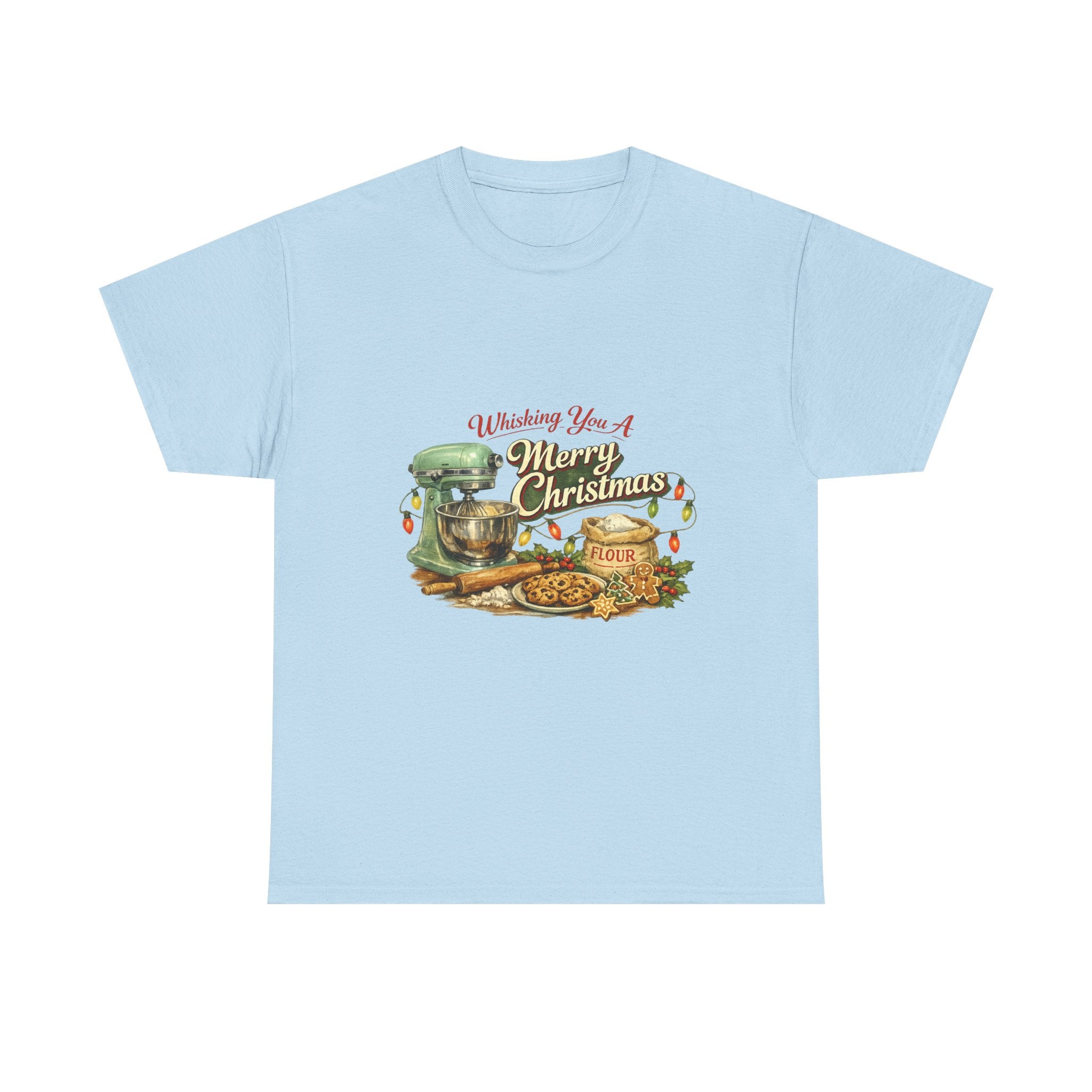 Christmas Baking Tee — "Wishing You A Merry Christmas" Vintage Mixer & Cookies T-Shirt