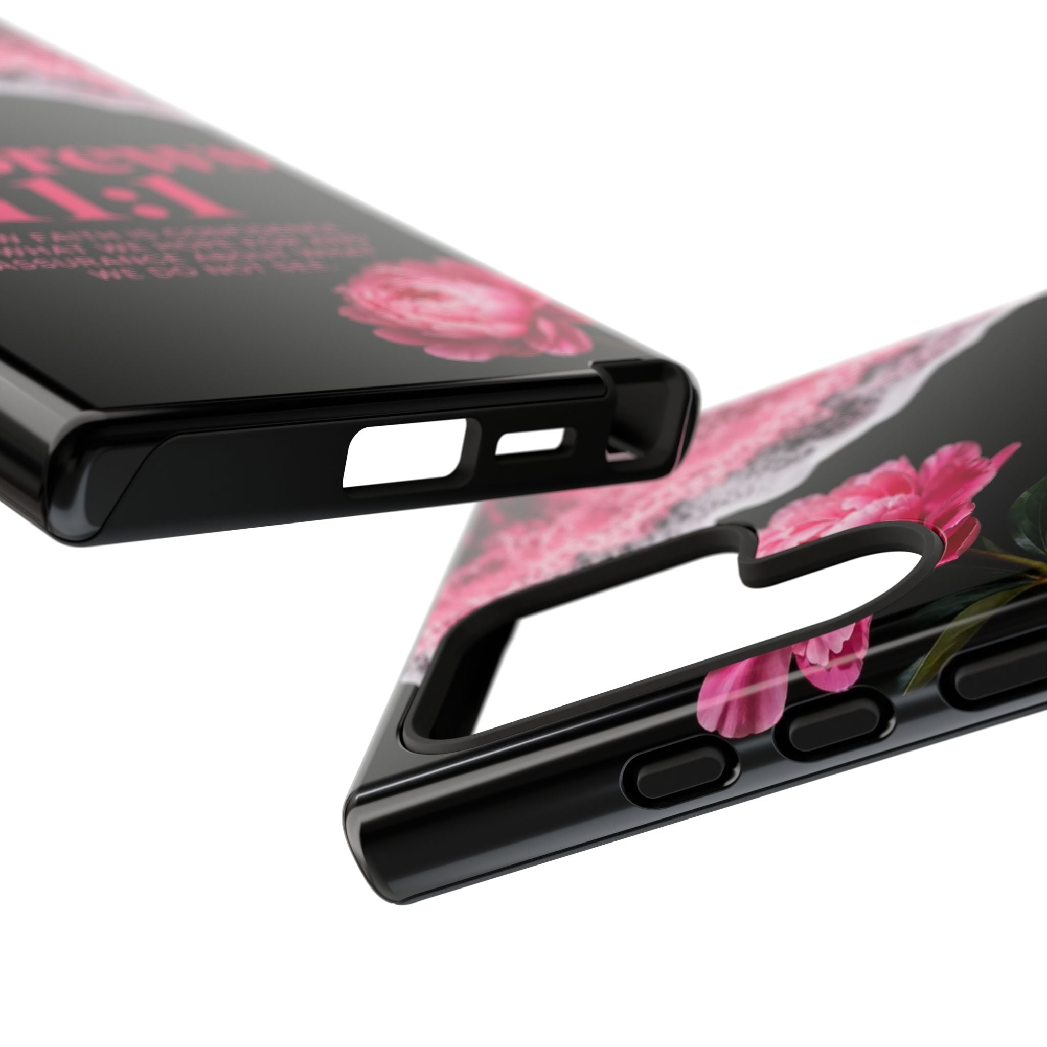 Bible Verses phone case -  Hebrews 11:1 Faith Phone Case — Pink Floral Scripture iPhone Cover