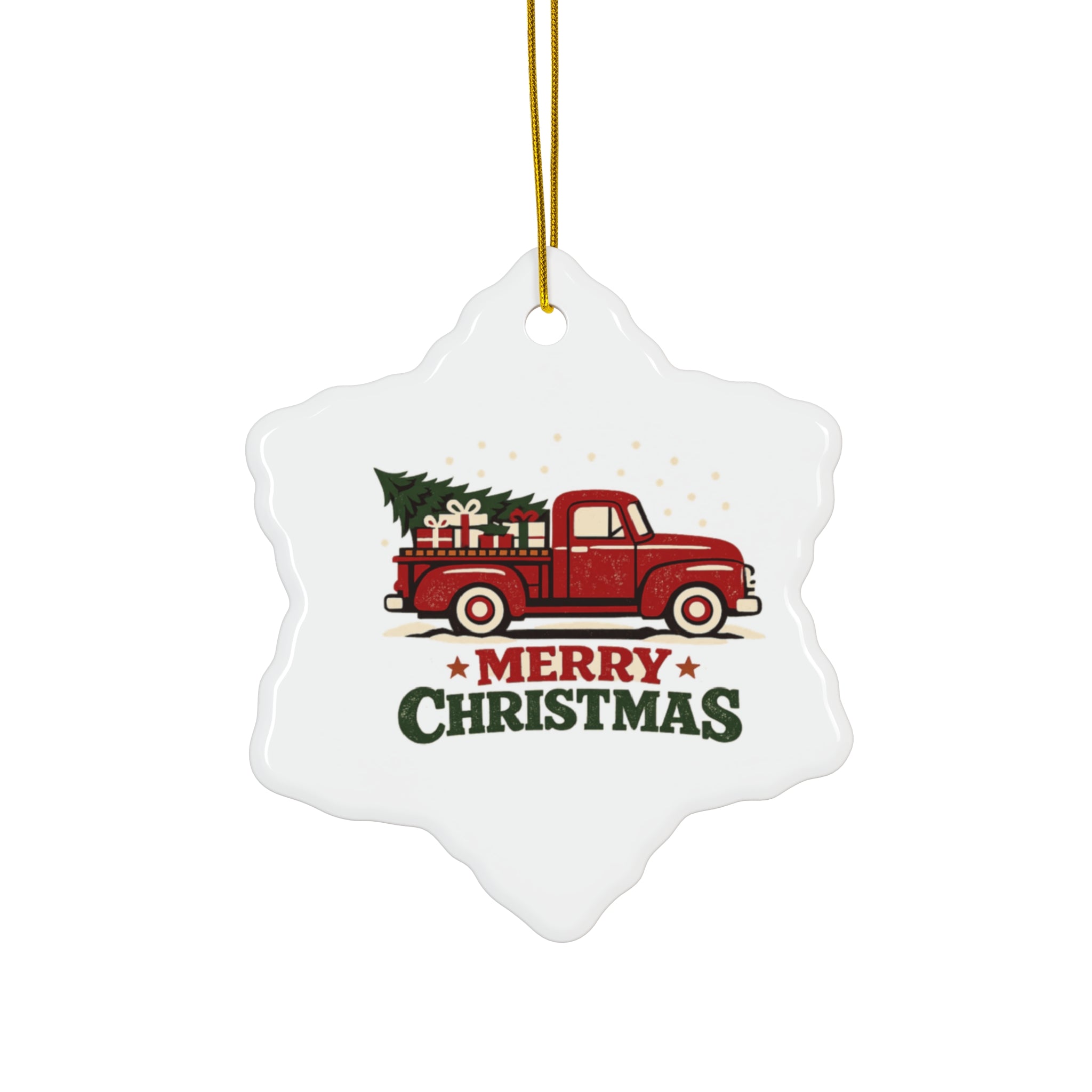 Merry Christmas Red Truck Ceramic Ornament — Star Holiday Decoration (4 Shapes) Make it your own Personalized your own add your own photo or design