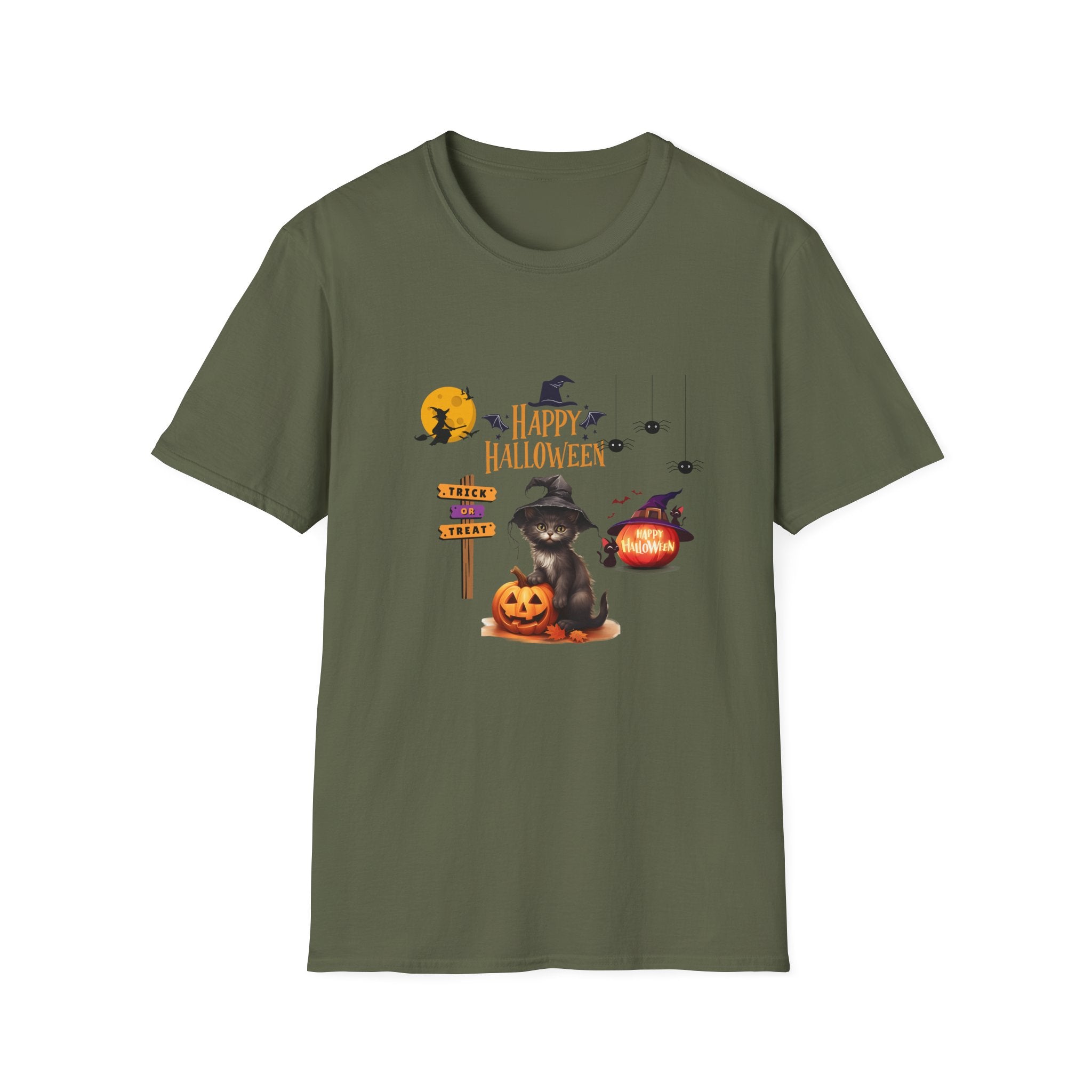 Happy Halloween Witch T-Shirt — Cute Pumpkin, Bats & Spooky Icons Tee