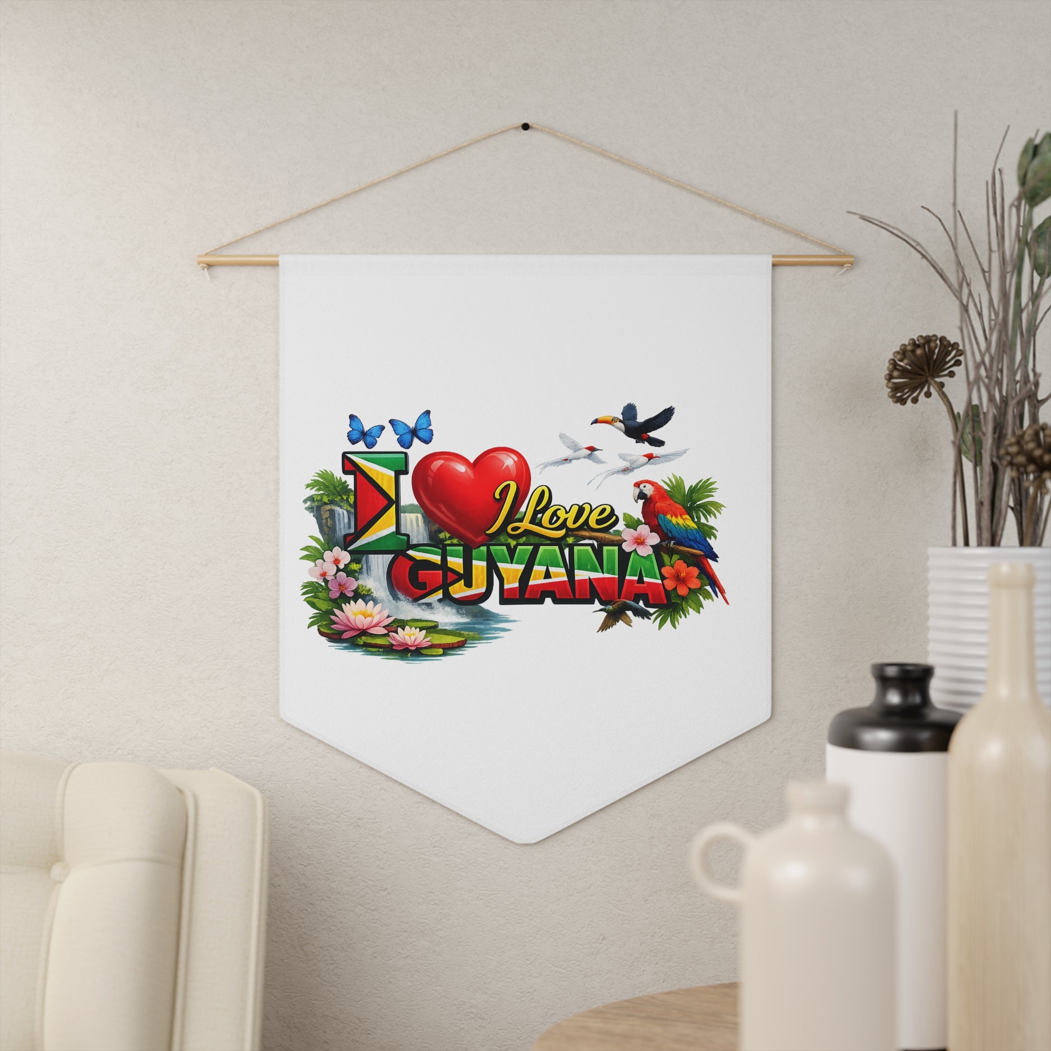 I Love Guyana Pennant — Guyana Flag Heart Travel Souvenir Wall Banner