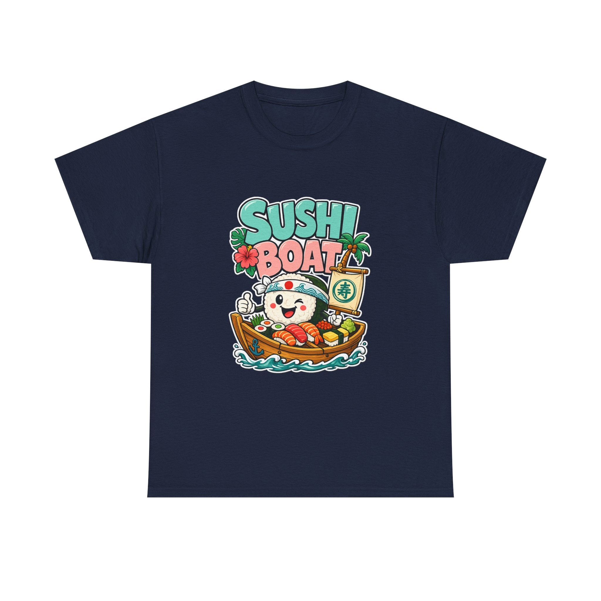 Sushi Boat Graphic Tee — Cute Kawaii Sushi Cat on Boat T-Shirt