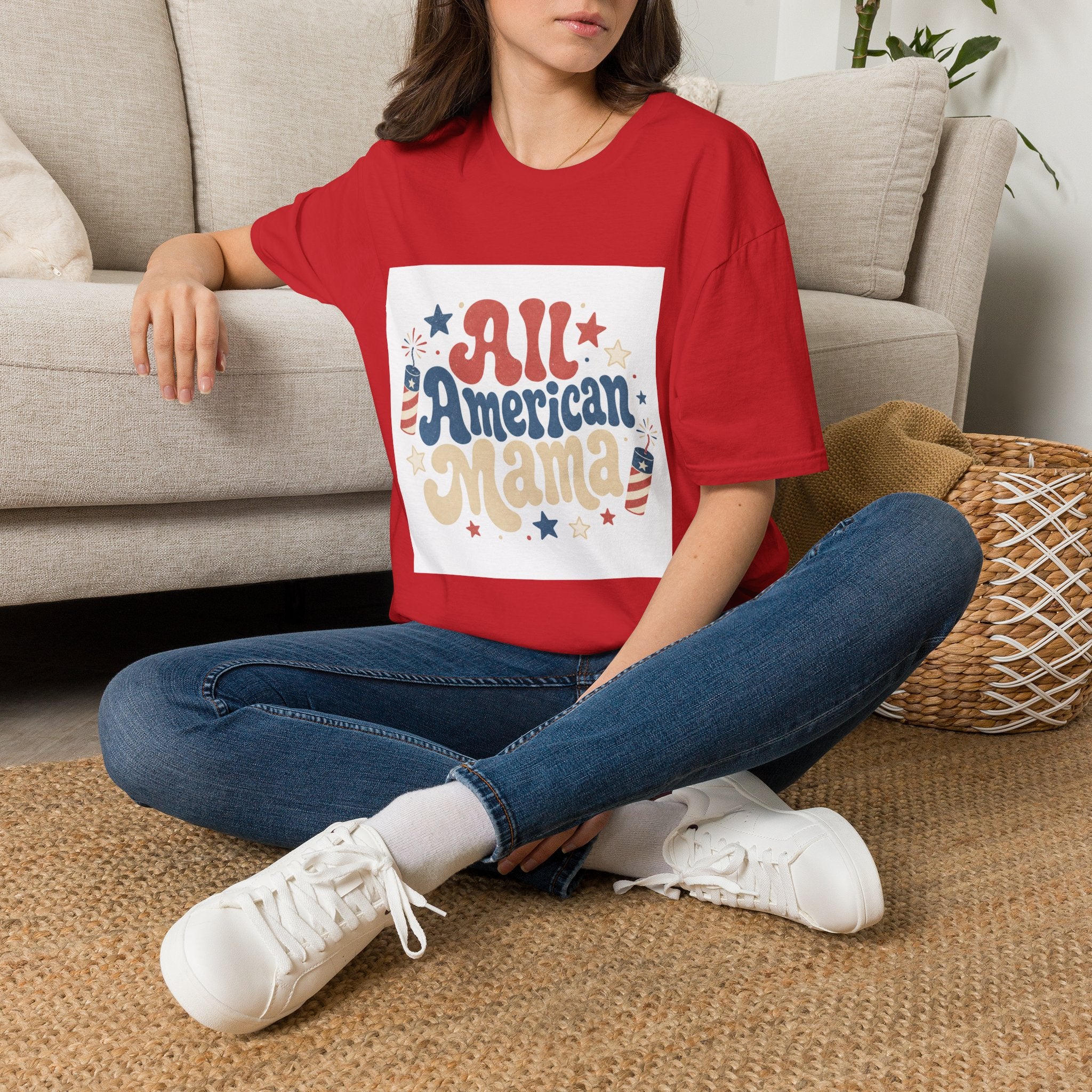 4th of July Tee  All American Tee — Retro Patriotic "All American Mama" Graphic T-Shirt