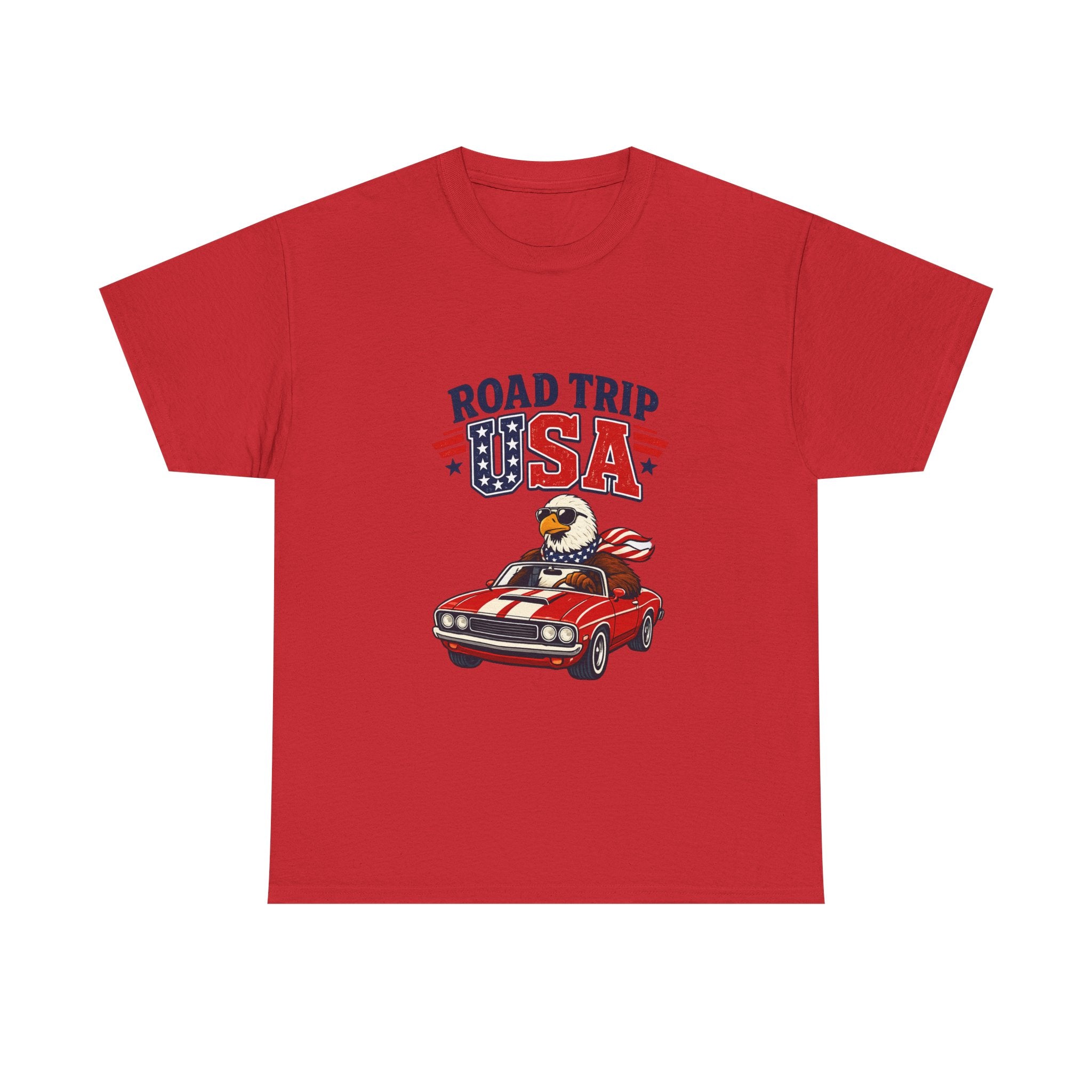 Road Trip USA T-Shirt — Patriotic Eagle Driving Classic Car Graphic Tee