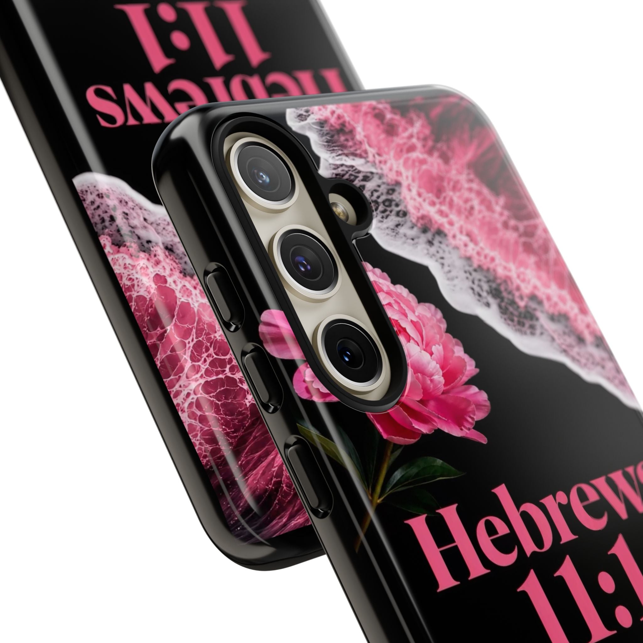Bible Verses phone case -  Hebrews 11:1 Faith Phone Case — Pink Floral Scripture iPhone Cover