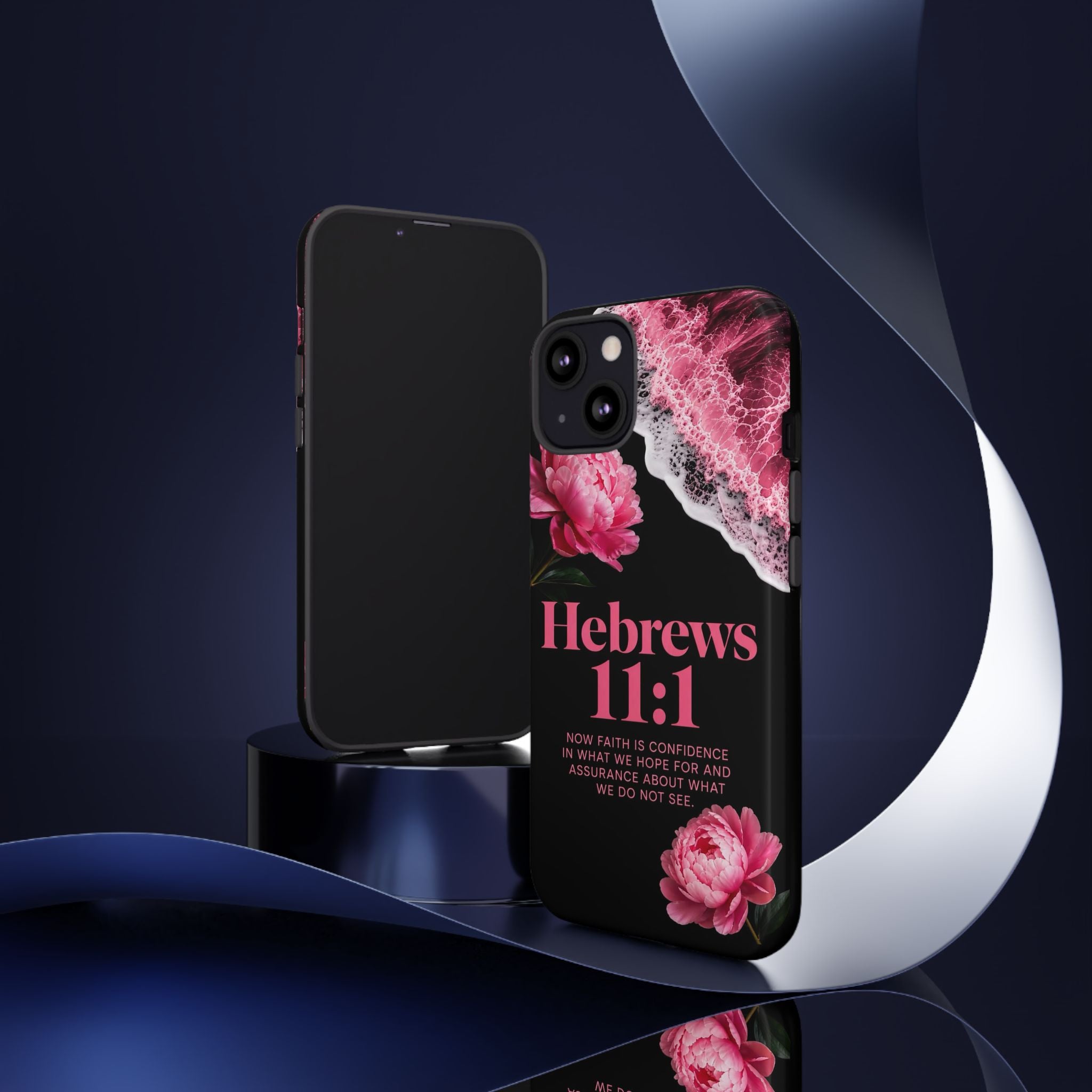 Bible Verses phone case -  Hebrews 11:1 Faith Phone Case — Pink Floral Scripture iPhone Cover