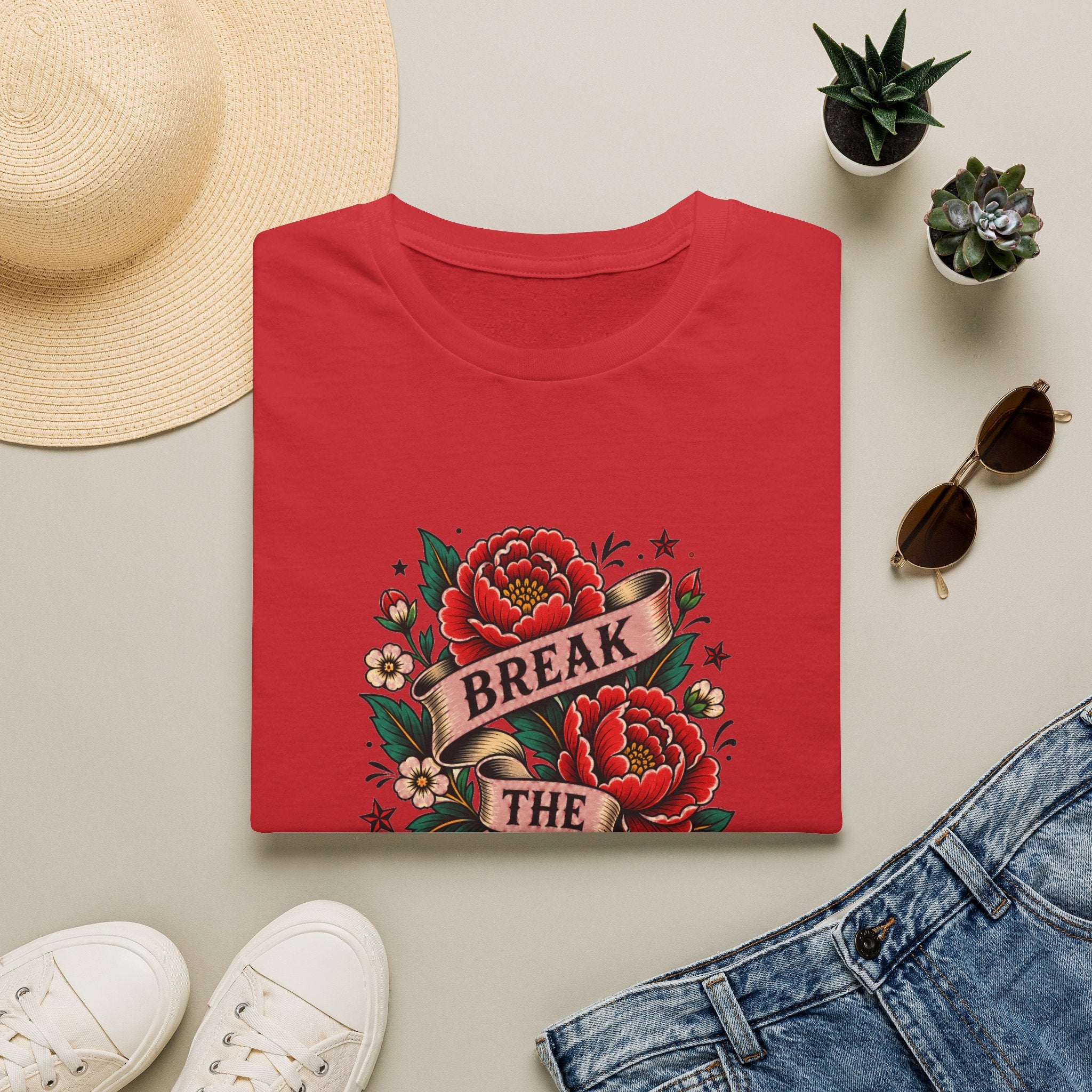 Break the Ordinary T-Shirt — Vintage Rose Banner Graphic