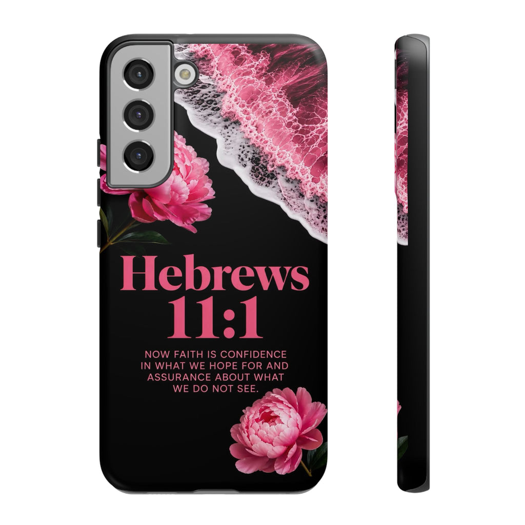 Bible Verses phone case -  Hebrews 11:1 Faith Phone Case — Pink Floral Scripture iPhone Cover