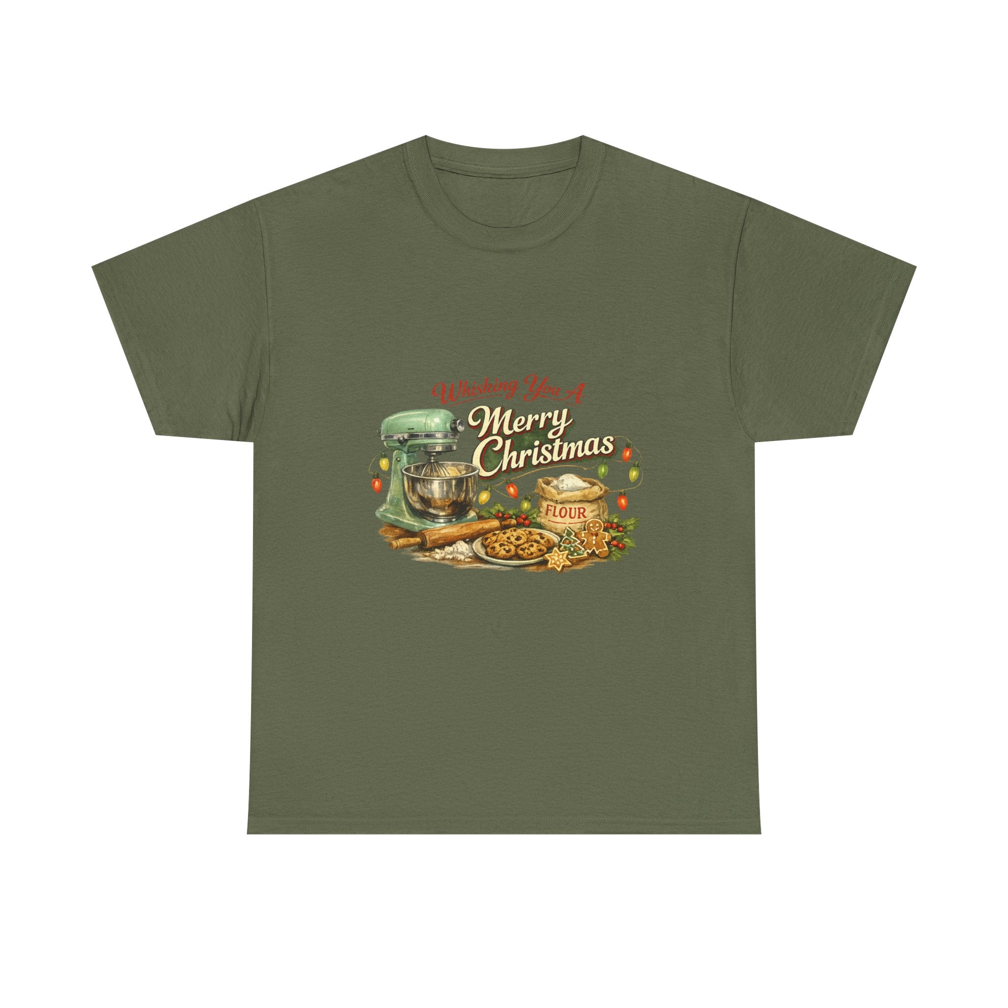 Christmas Baking Tee — "Wishing You A Merry Christmas" Vintage Mixer & Cookies T-Shirt