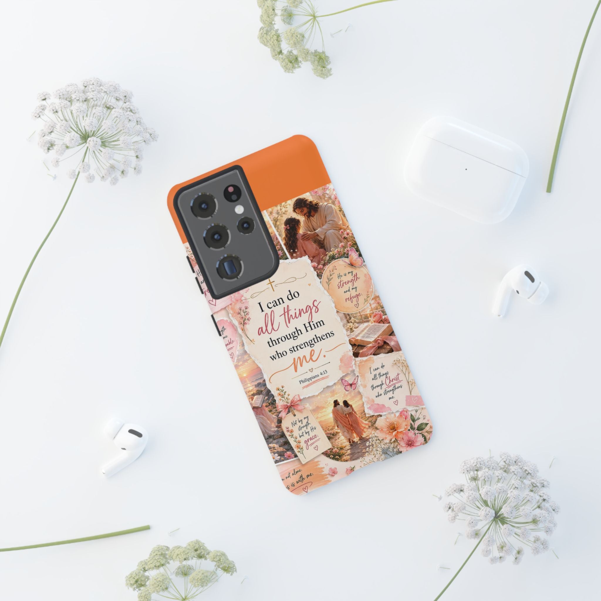 Christian Phone Case bible verses — "I Can Do All Things Through Him" Inspirational Scripture Design
