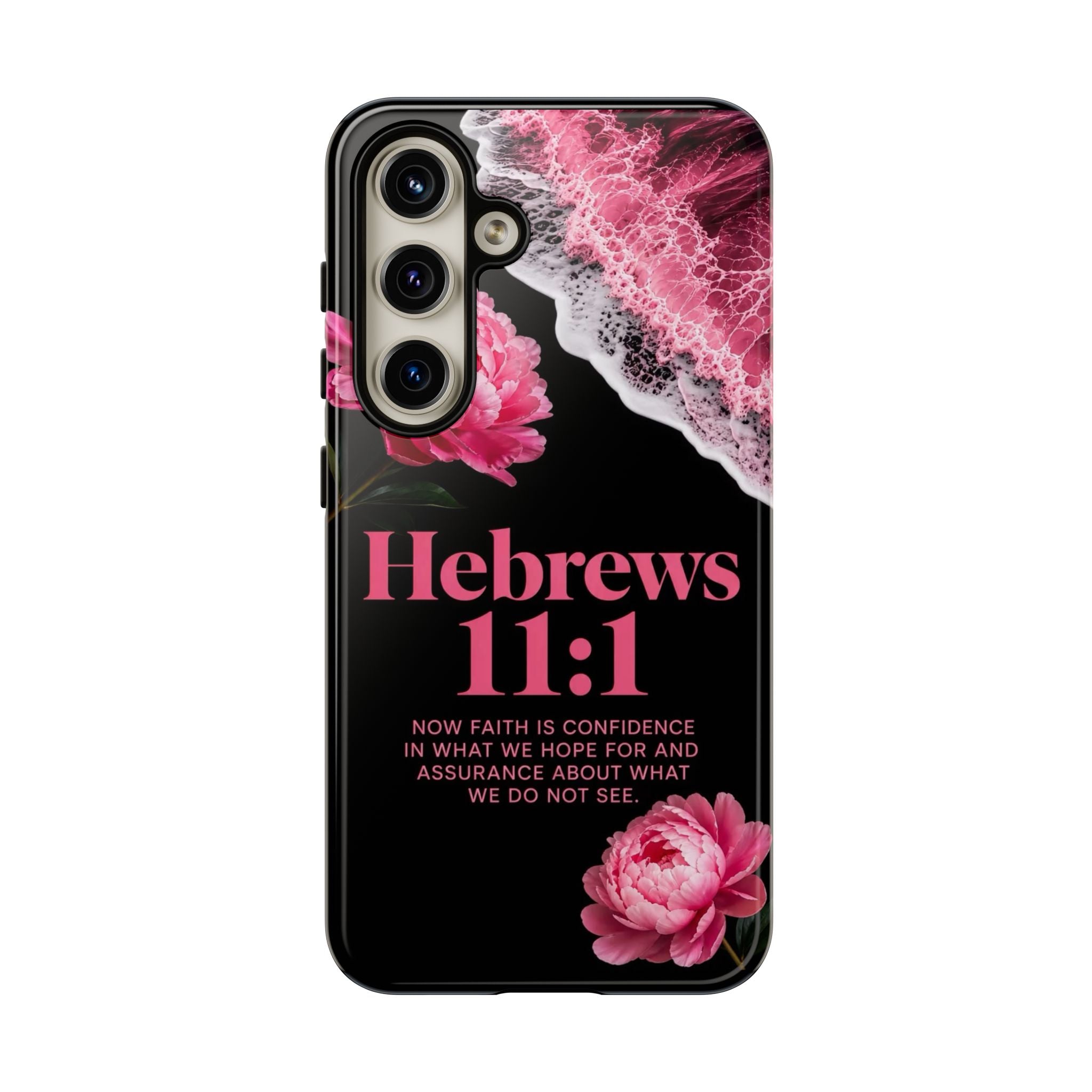 Bible Verses phone case -  Hebrews 11:1 Faith Phone Case — Pink Floral Scripture iPhone Cover