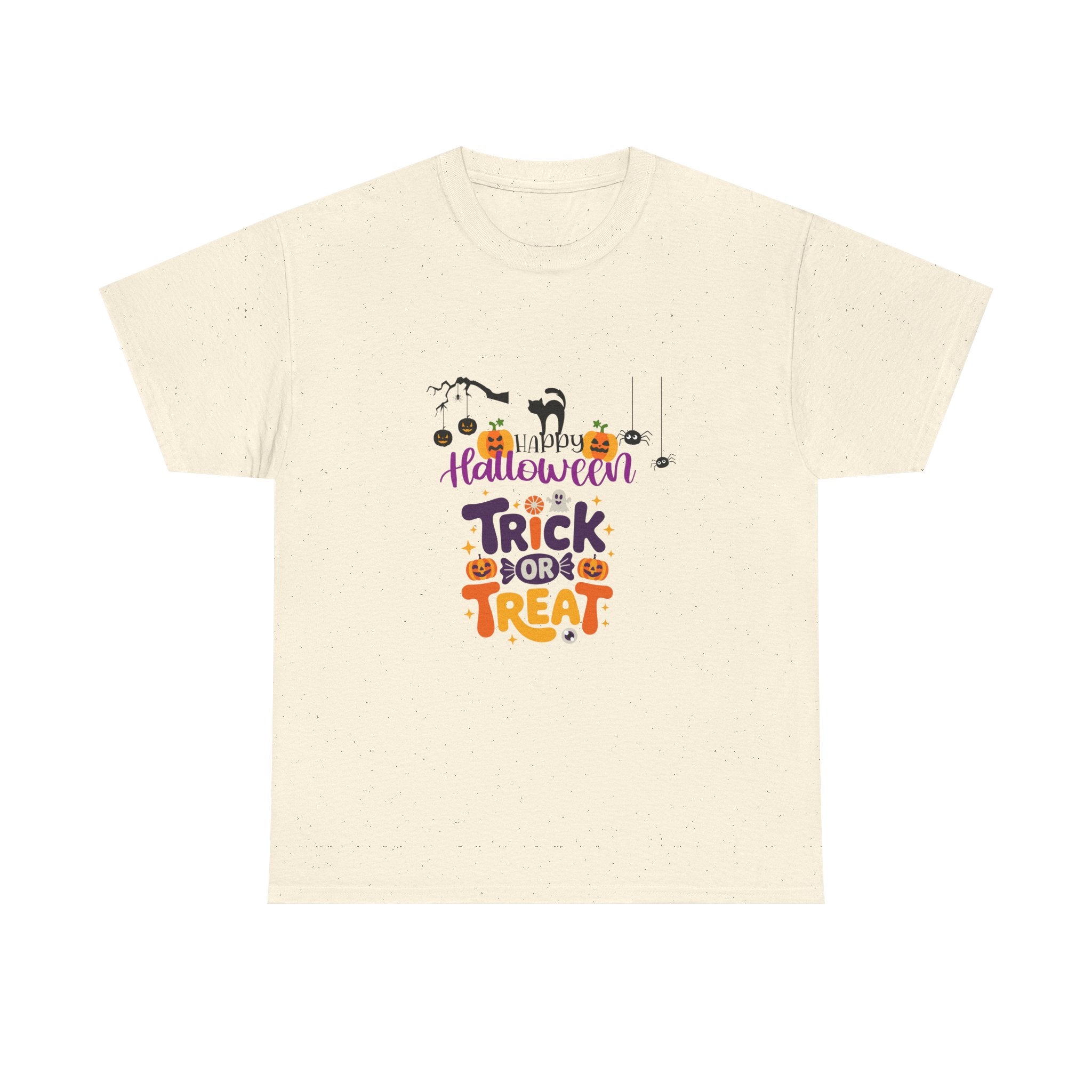 Halloween "Trick or Treat" T-Shirt — Cute Pumpkin, Cat & Spider Graphic Tee