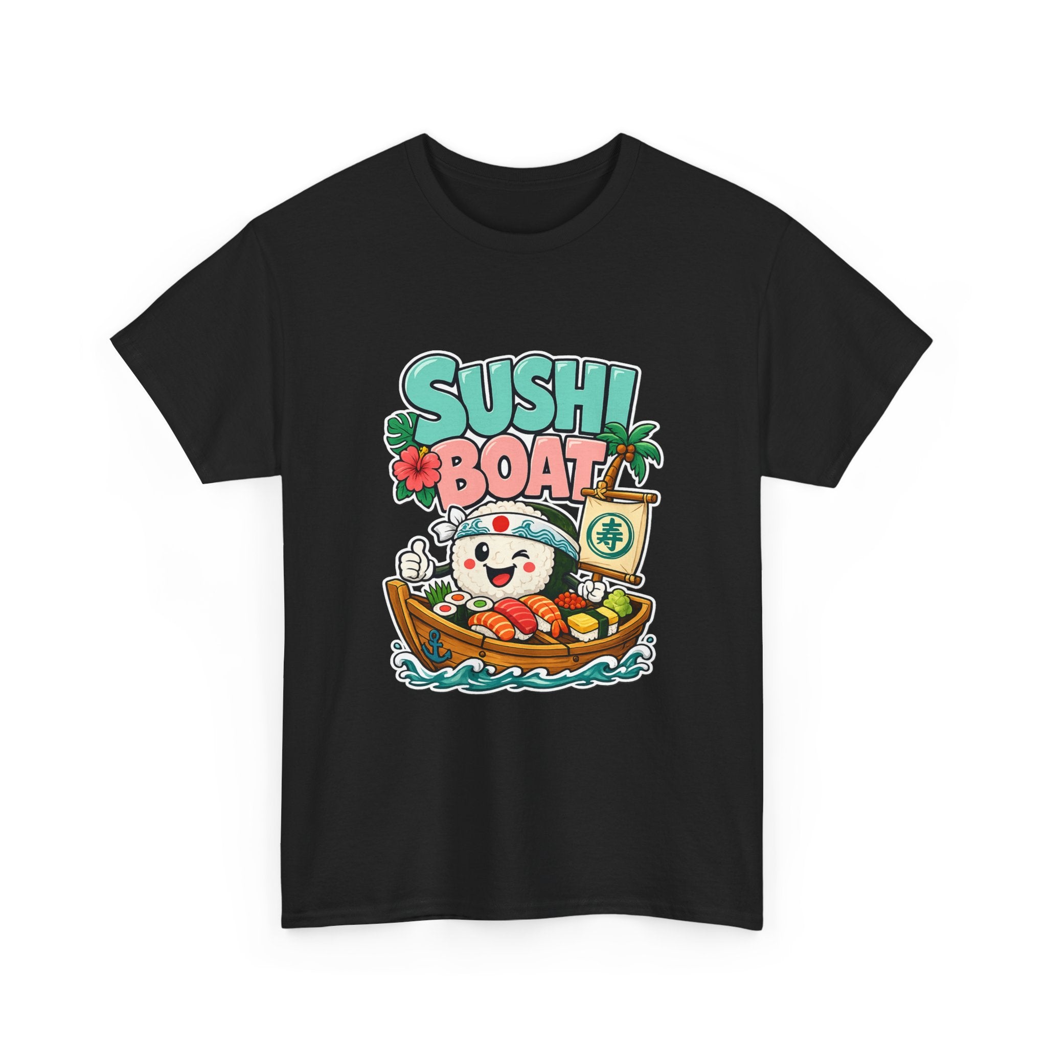 Sushi Boat Graphic Tee — Cute Kawaii Sushi Cat on Boat T-Shirt
