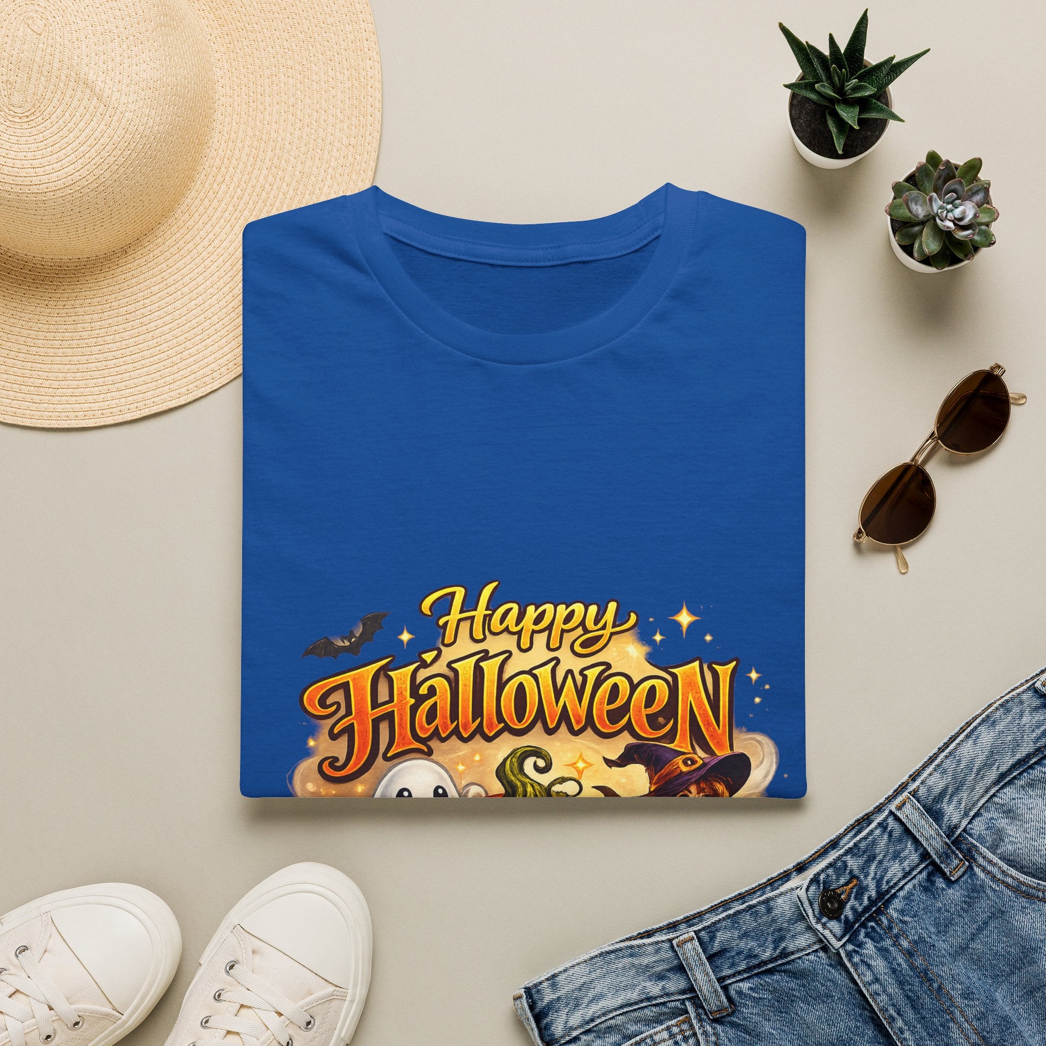 Halloween Witch and Ghost designs T-Shirt — "Happy Halloween" Pumpkin & Ghost Graphic