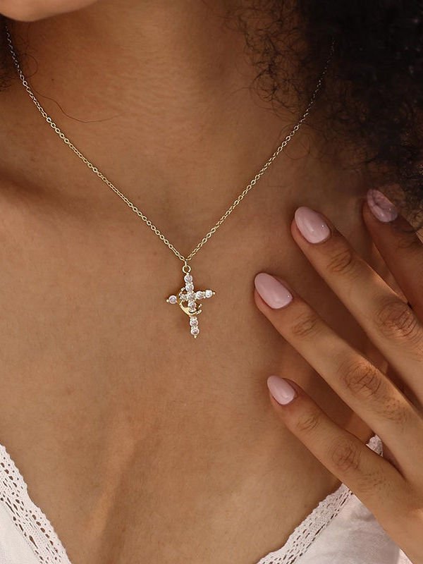 Crown Cross Pendant 925 Silver Necklace for Women