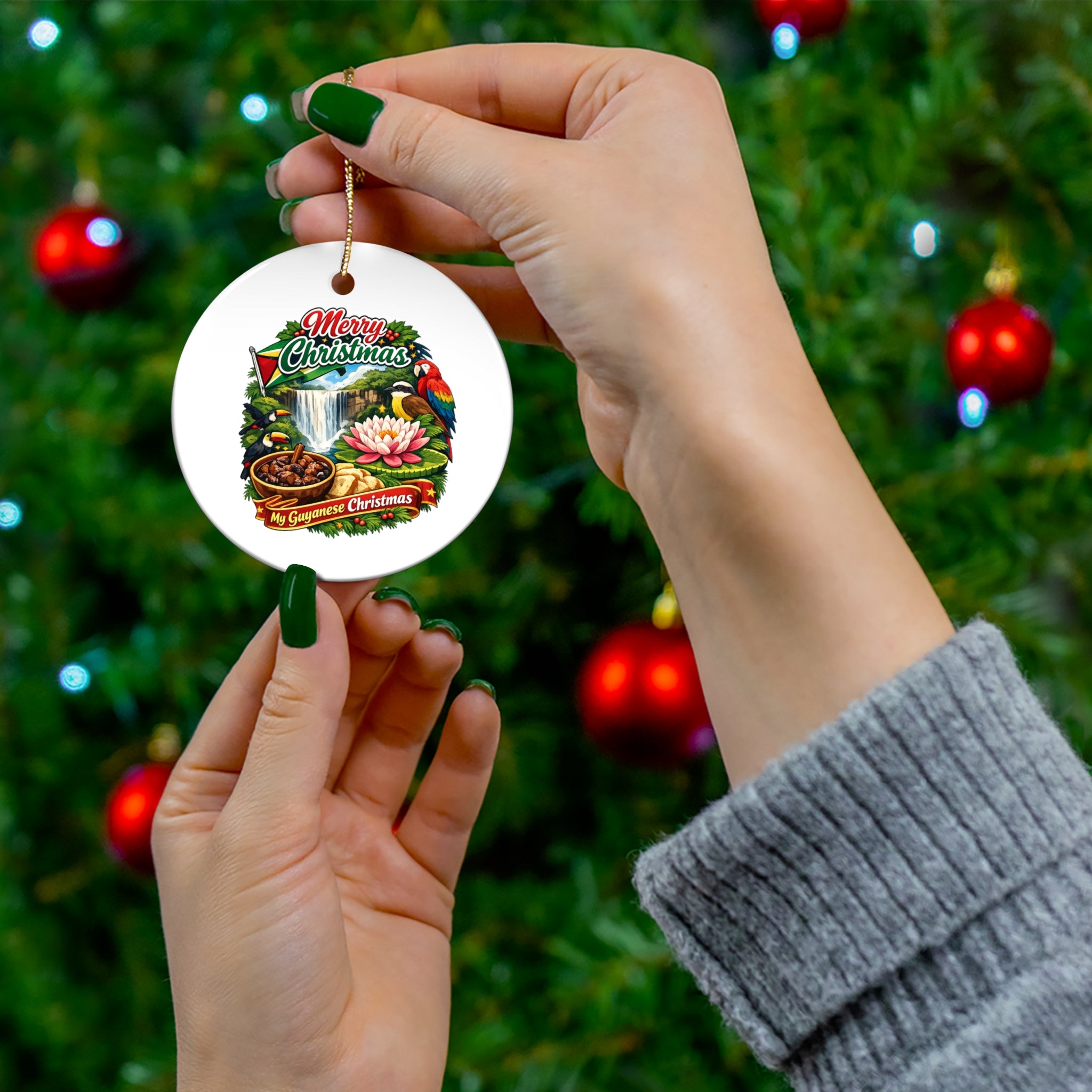 Star Ceramic Ornament — "Merry Christmas / My Guyanese Christmas" Holiday Decoration