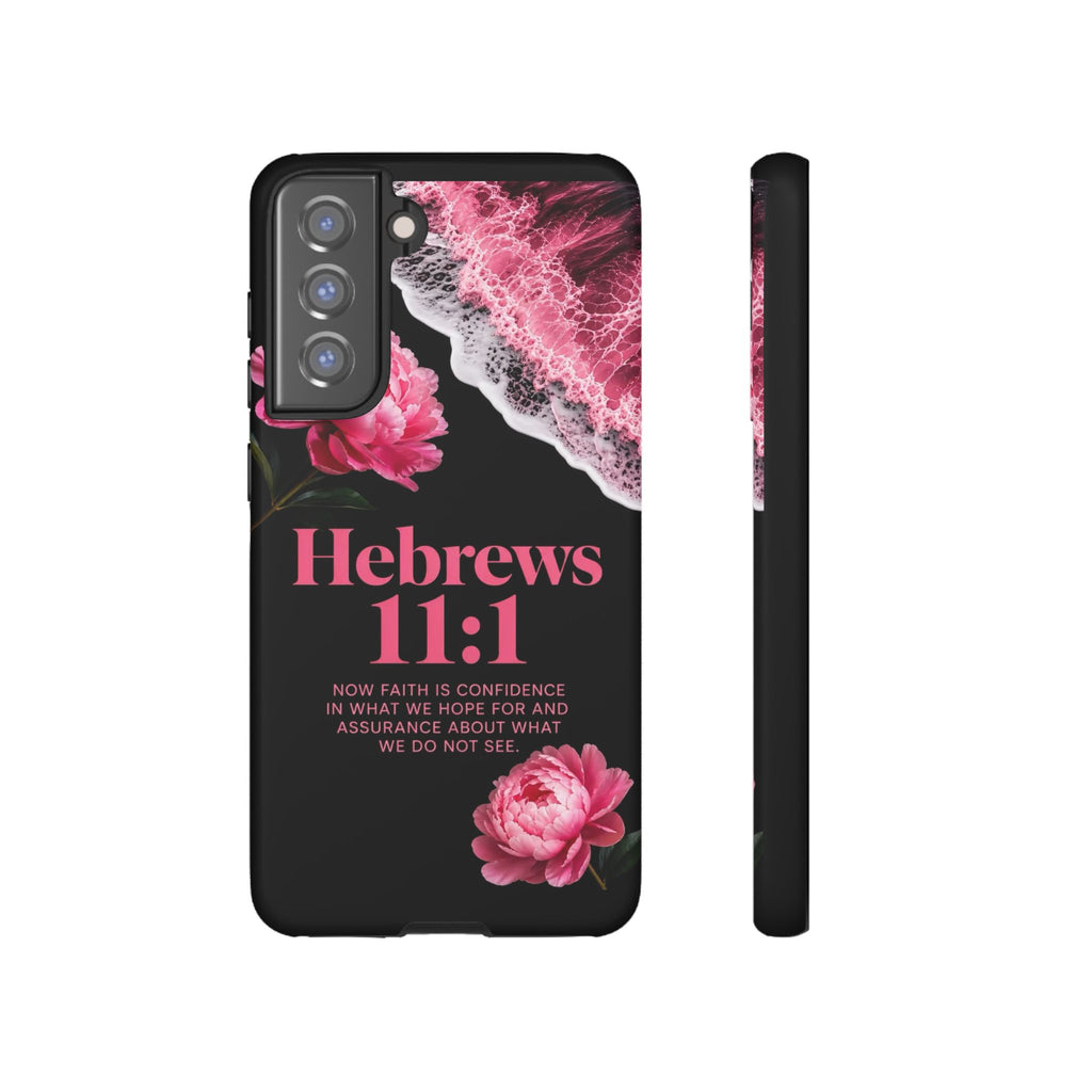 Bible Verses phone case -  Hebrews 11:1 Faith Phone Case — Pink Floral Scripture iPhone Cover