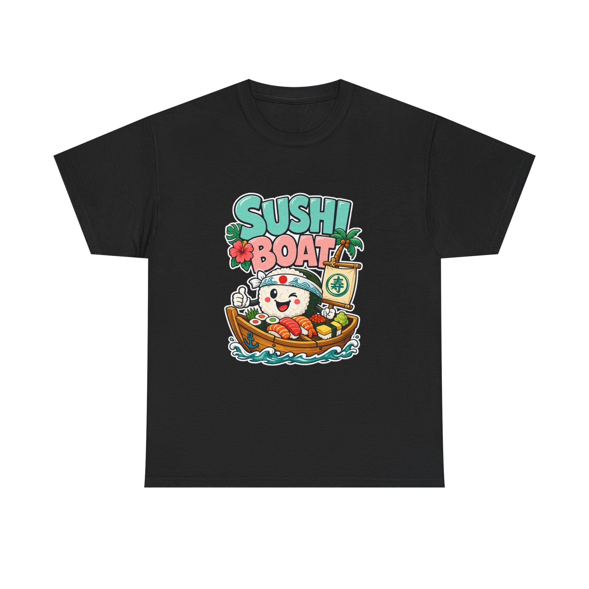 Sushi Boat Graphic Tee — Cute Kawaii Sushi Cat on Boat T-Shirt