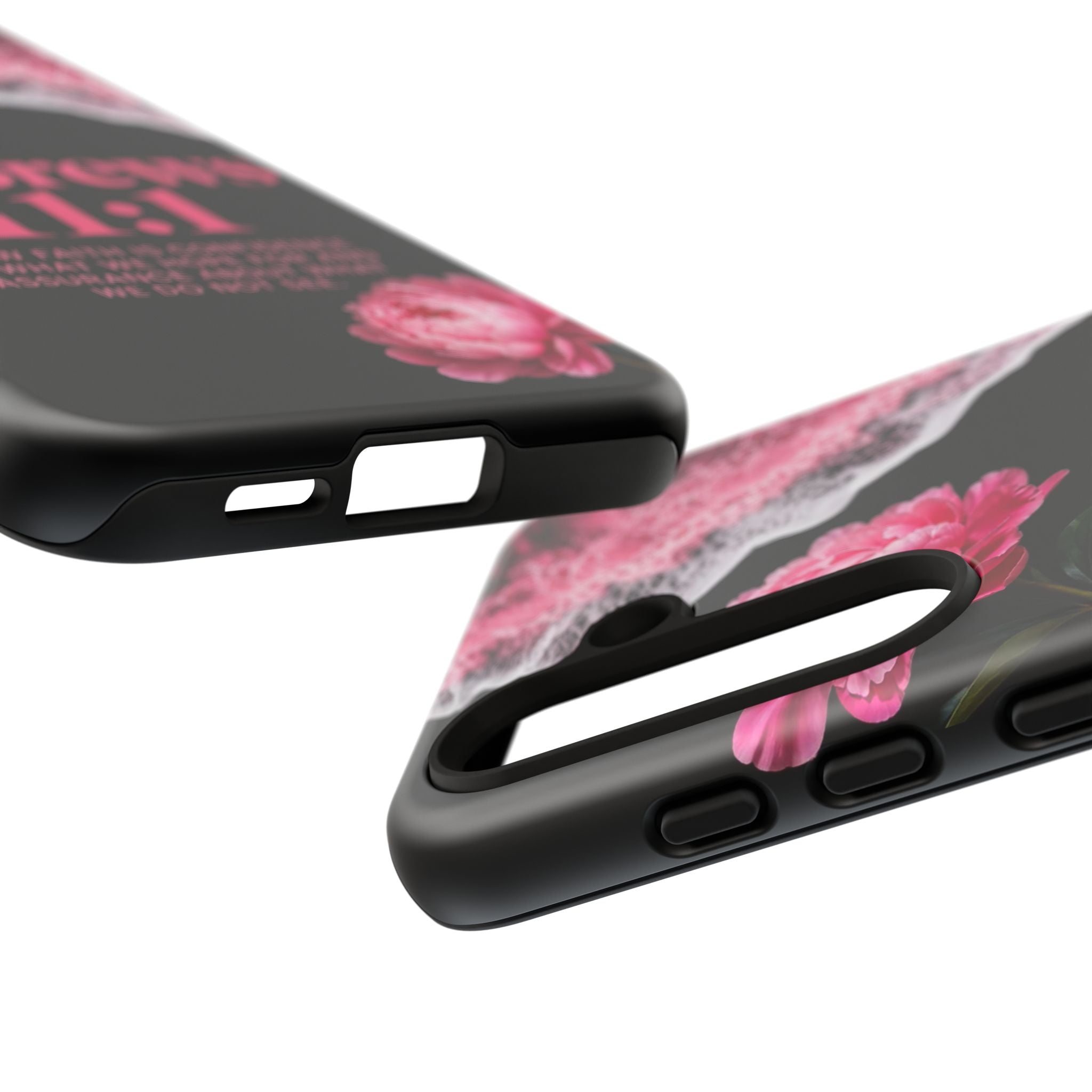 Bible Verses phone case -  Hebrews 11:1 Faith Phone Case — Pink Floral Scripture iPhone Cover
